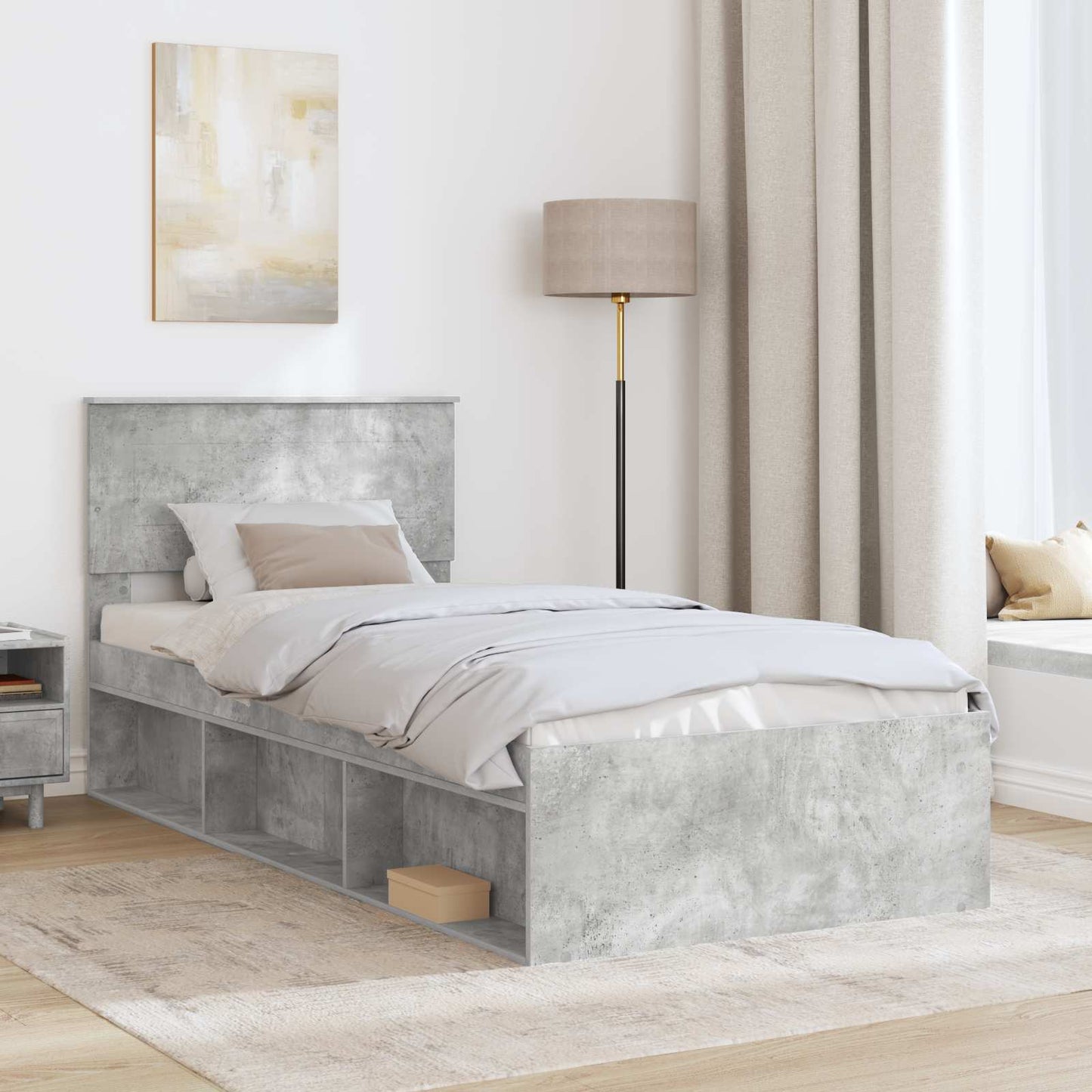Sengestamme med hodegjerde Betonggrå 75 x 190 cm Konstruert tre