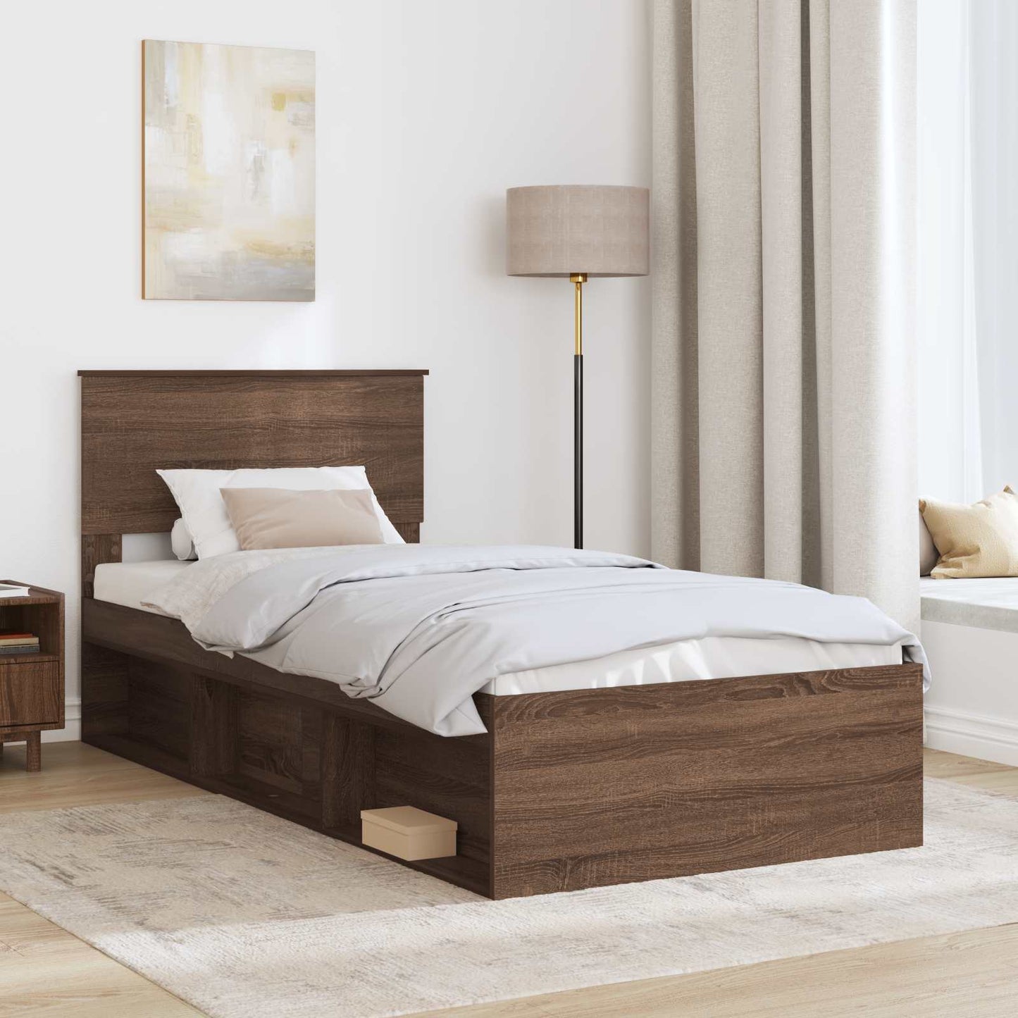 Sengestamme med hodegjerde Brun Eik 75 x 190 cm Konstruert tre
