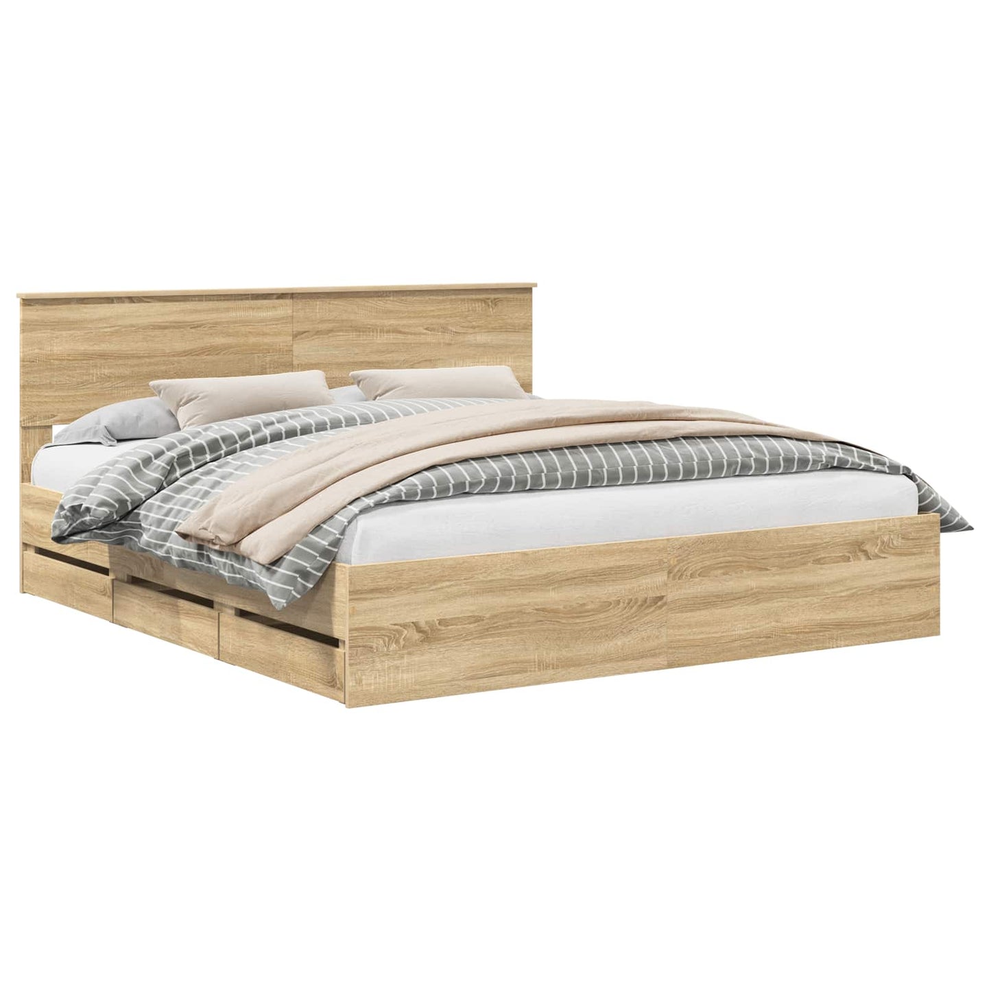 Sengestamme med skuff Sonoma eik 200 x 200 cm Ingeniørtre