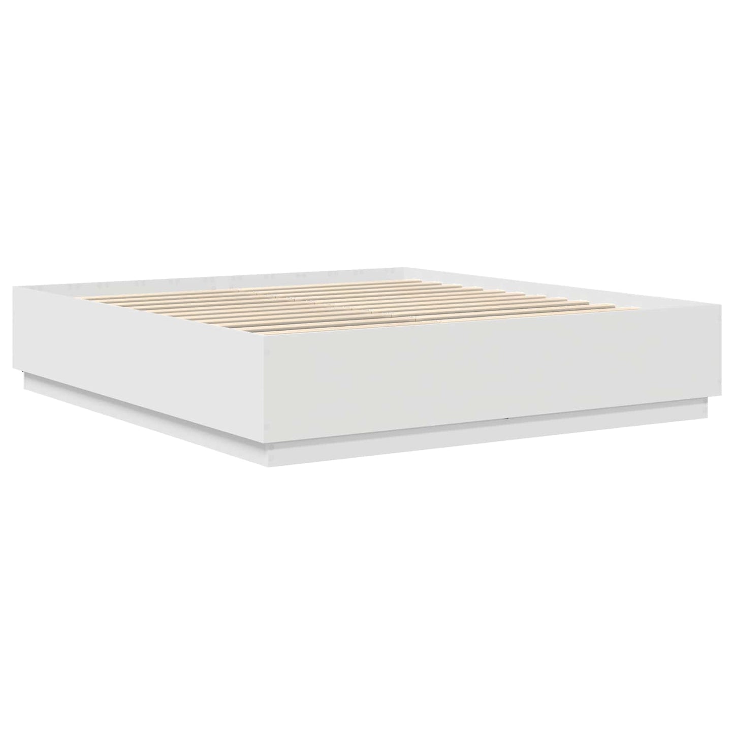 Sengestamme med LED -stripelys Hvit 200 x 200 cm Konstruert tre