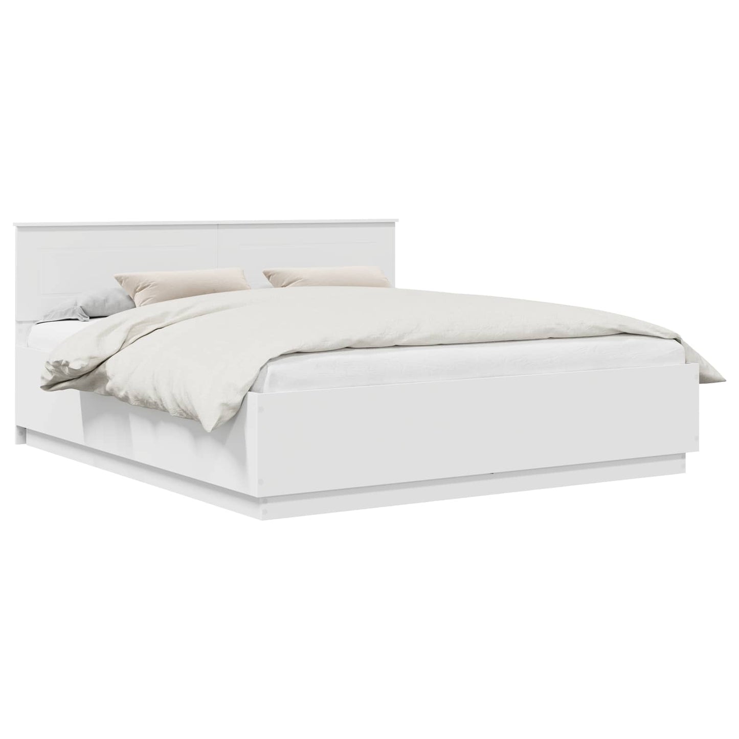 Sengestamme med LED -stripelys Hvit 200 x 200 cm Konstruert tre