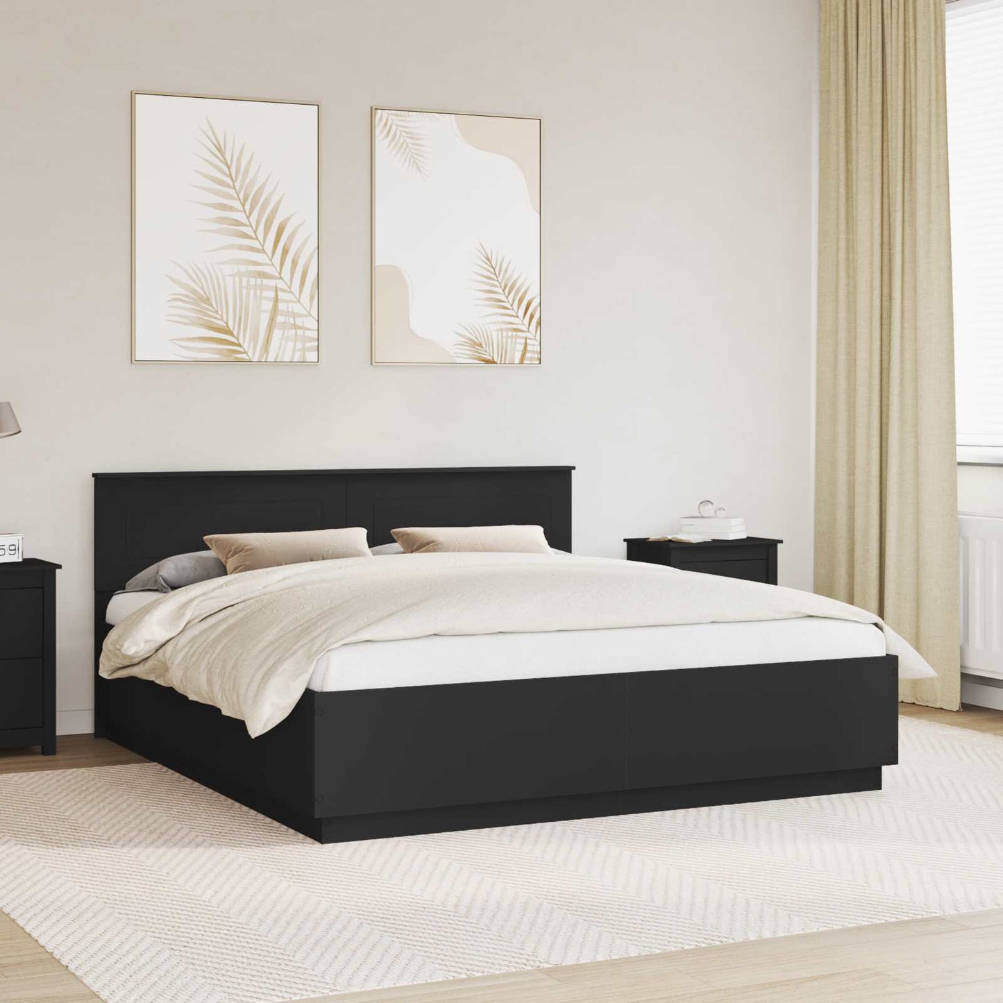 Sengestamme med hodegjerde Svart 200 x 200 cm Konstruert tre