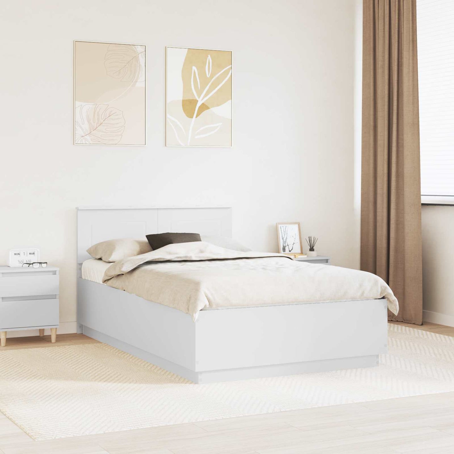 Sengestamme med LED -stripelys Hvit 135 x 190 cm Konstruert tre
