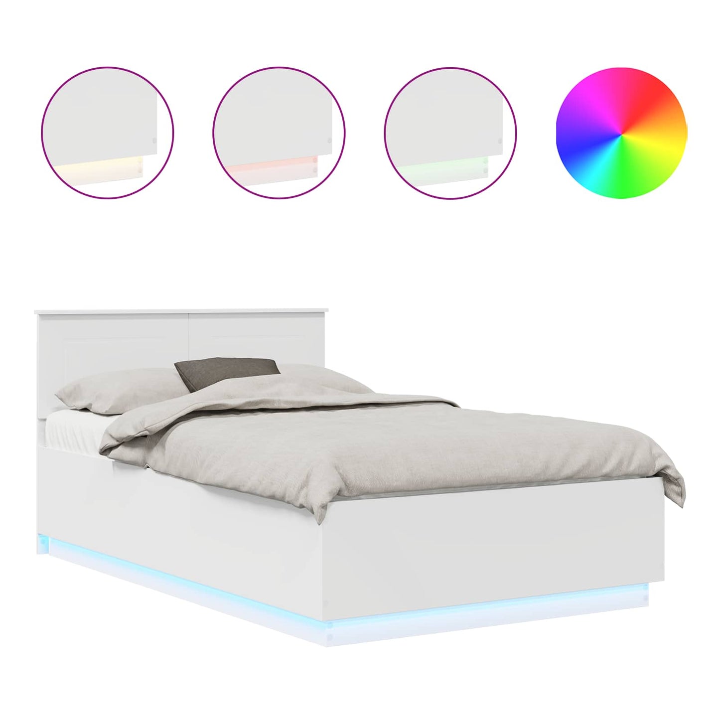 Sengestamme med LED -stripelys Hvit 135 x 190 cm Konstruert tre