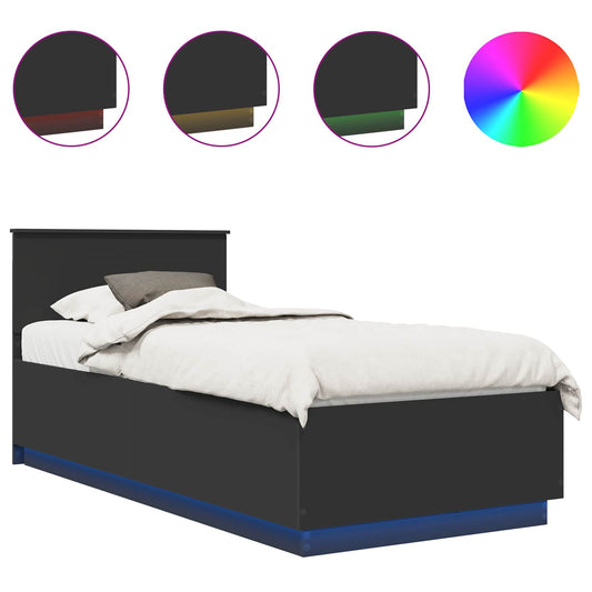 Sengestamme med LED -stripelys Svart 90 x 190 cm Konstruert tre