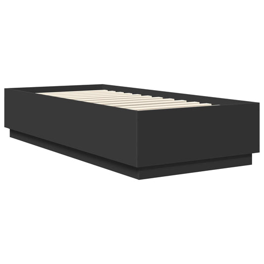 Sengestamme med LED -stripelys Svart 90 x 200 cm Konstruert tre