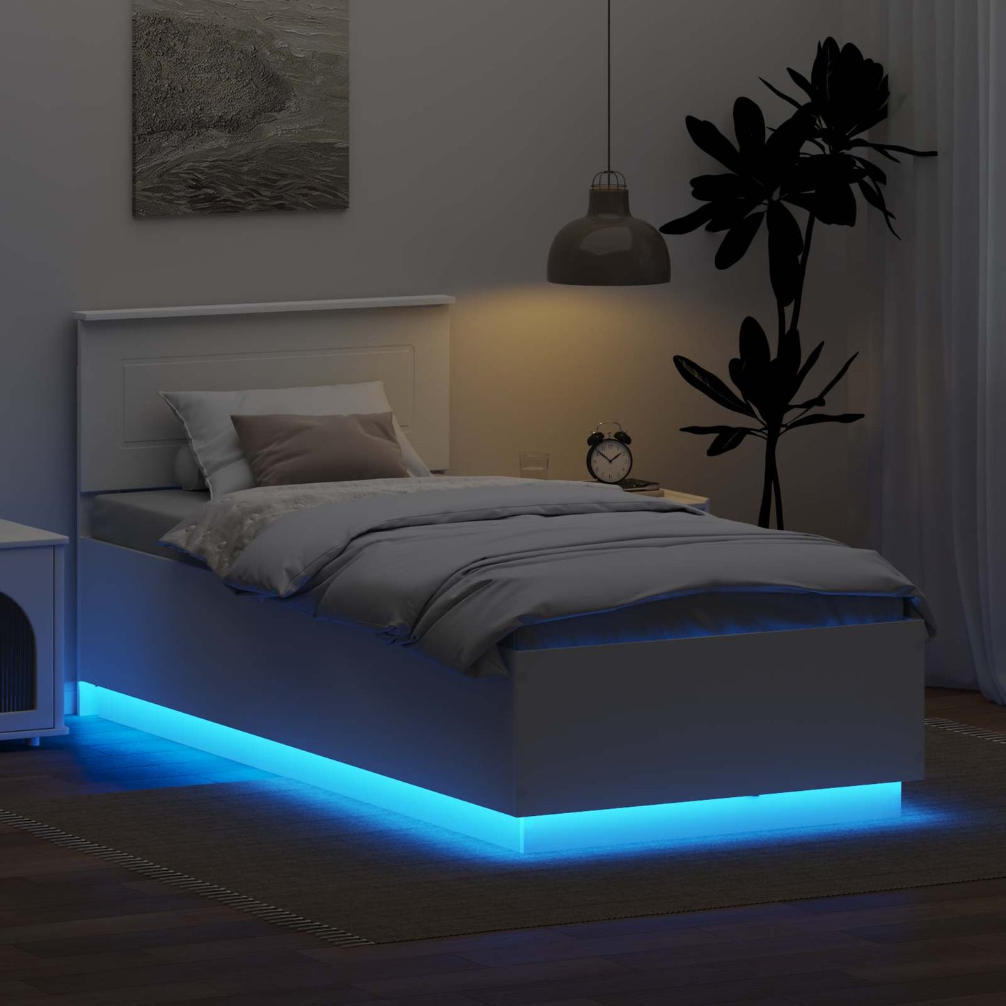 Sengestamme med LED -stripelys Hvit 70 x 190 cm Konstruert tre