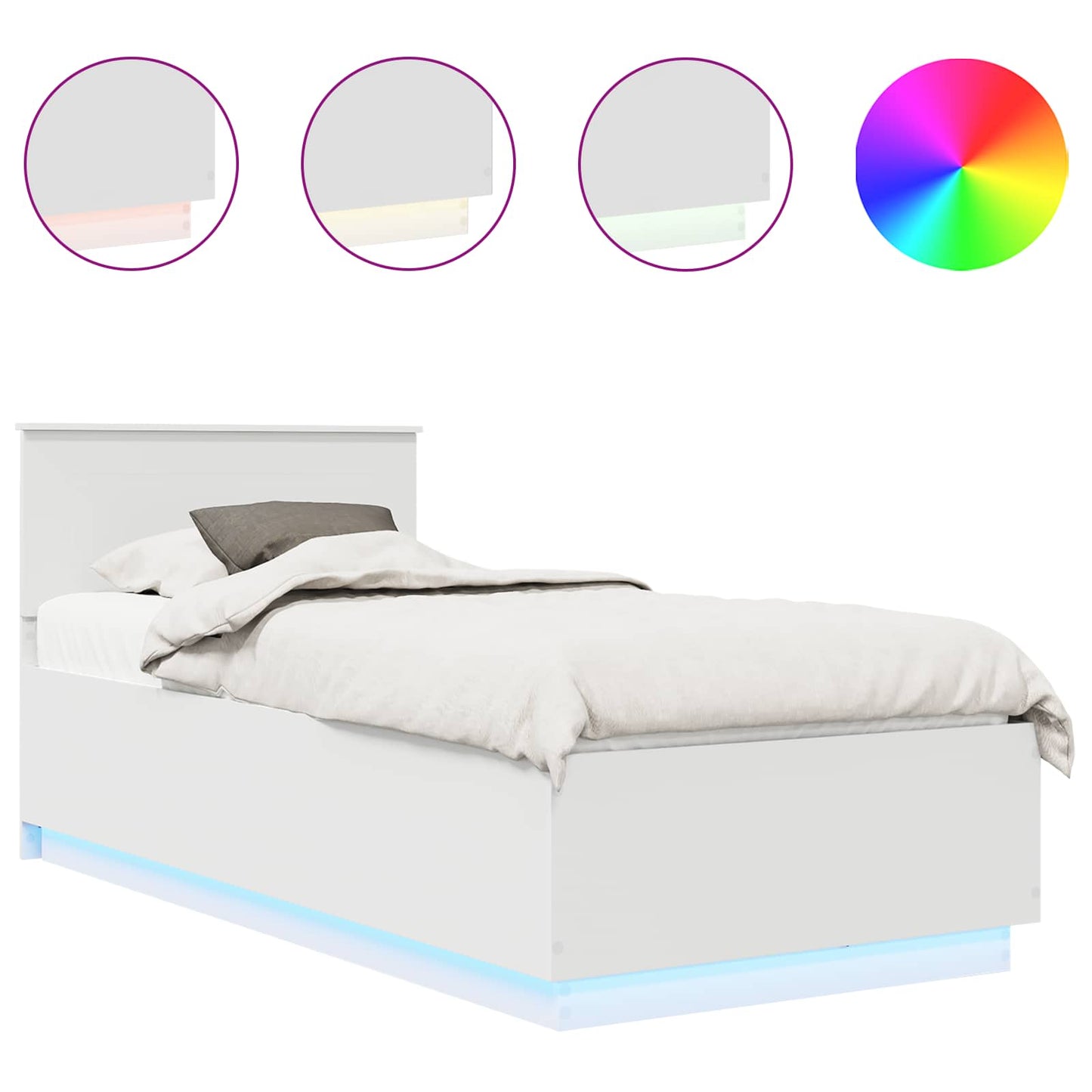 Sengestamme med LED -stripelys Hvit 70 x 190 cm Konstruert tre