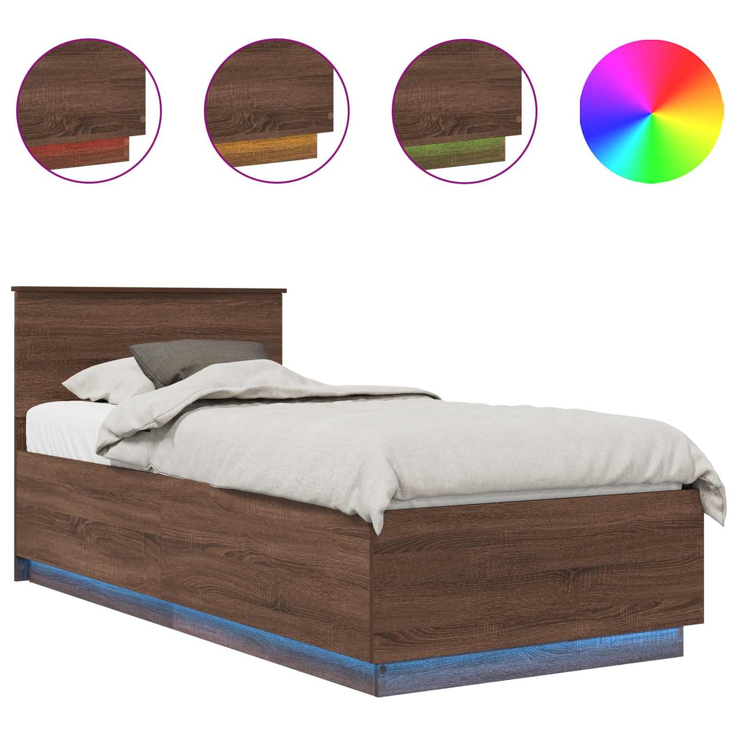 Sengestamme med hodegjerde Brun Eik 70 x 190 cm Konstruert tre