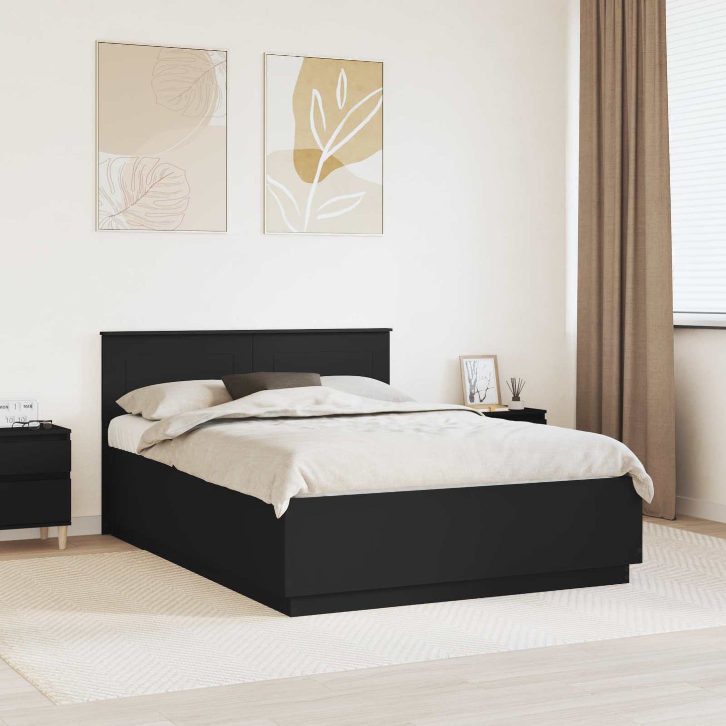 Sengestamme med hodegjerde Svart 150 x 200 cm Konstruert tre