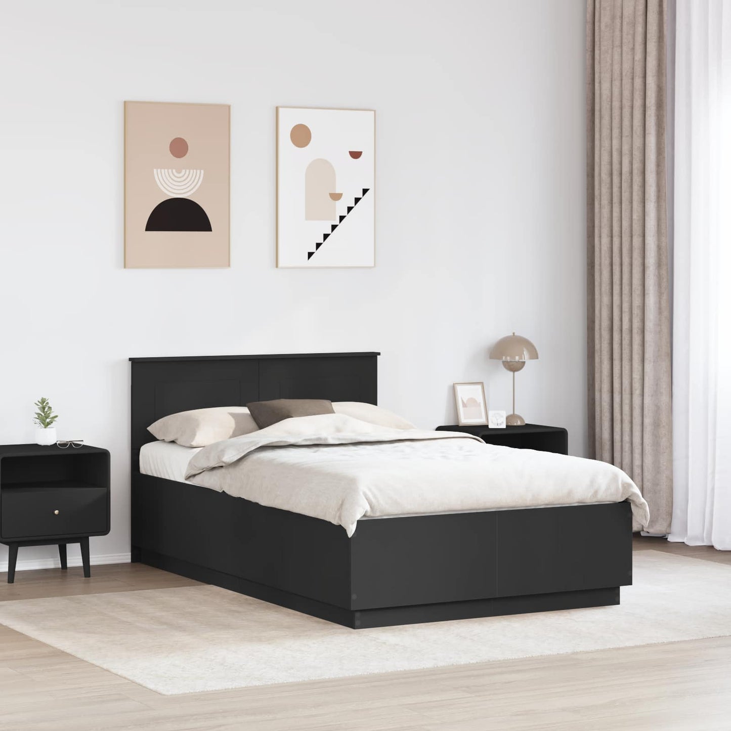Sengestamme med hodegjerde Svart 135 x 190 cm Konstruert tre