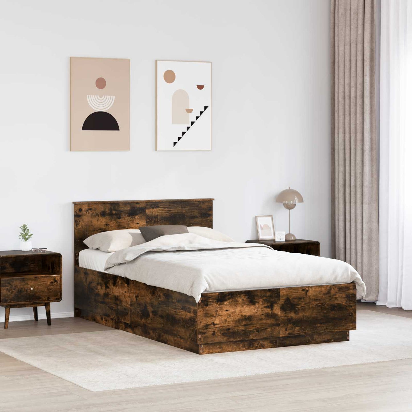 Sengestamme med hodegjerde Røkt Eik 120 x 200 cm Konstruert tre