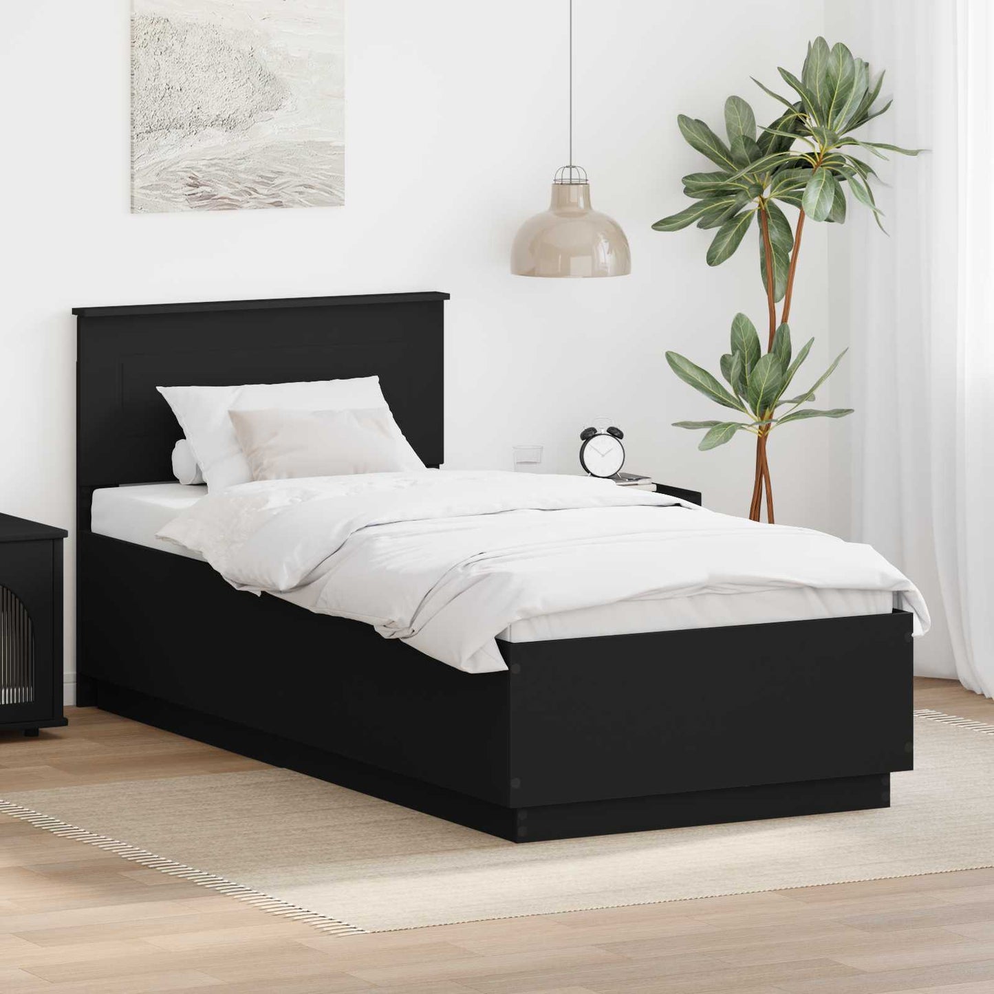 Sengestamme med hodegjerde Svart 70 x 190 cm Konstruert tre