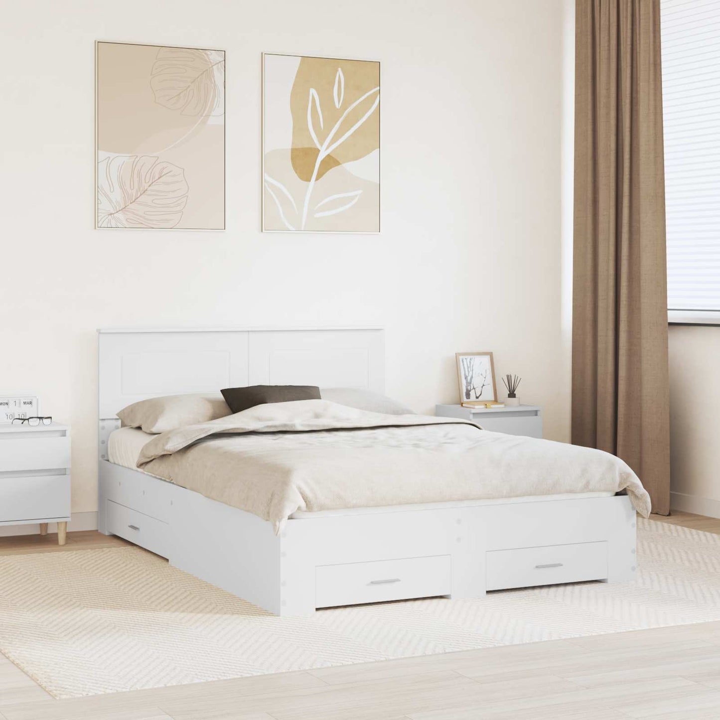 Sengestamme med hodegjerde Hvit 140 x 200 cm Konstruert tre