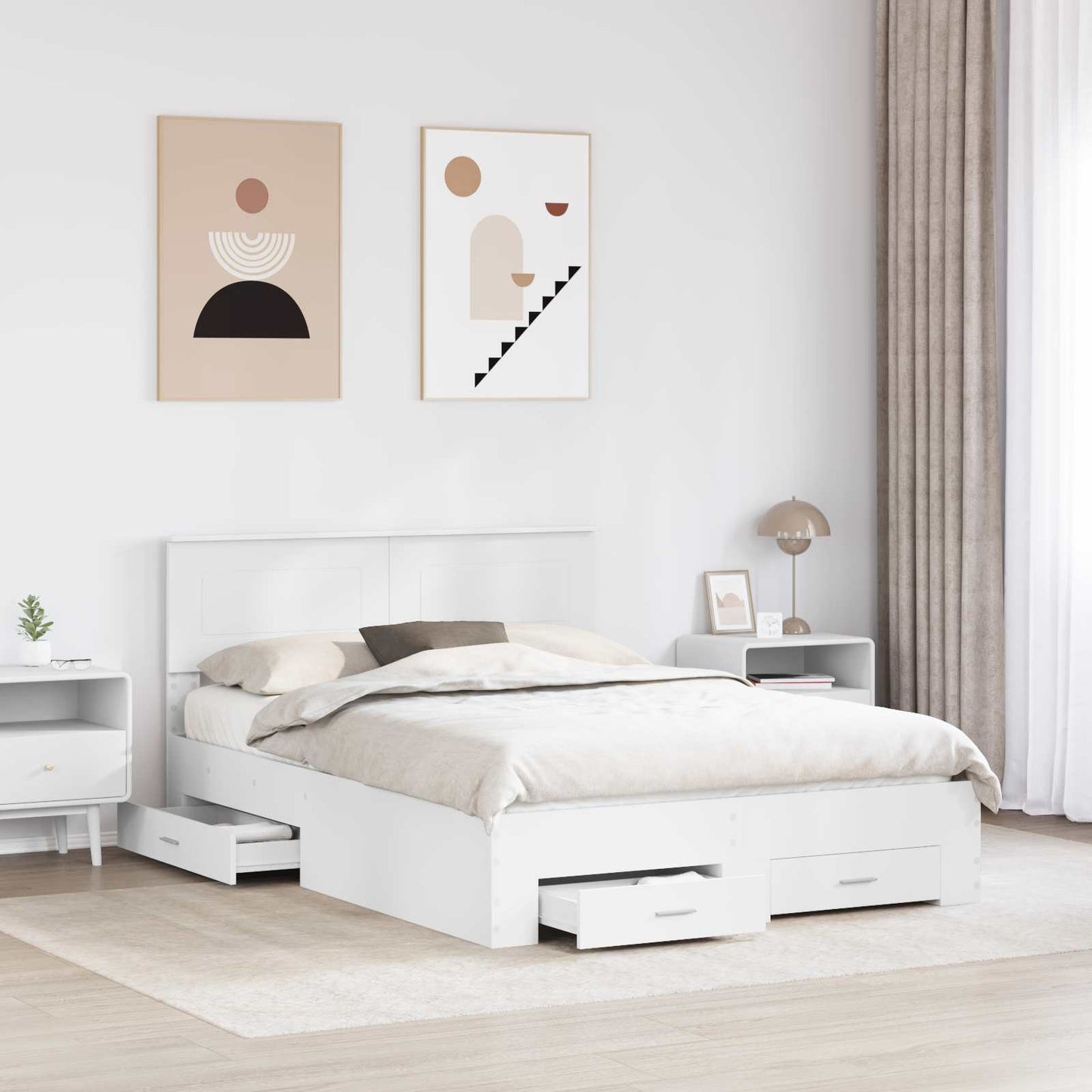 Sengestamme med hodegjerde Hvit 140 x 200 cm Konstruert tre