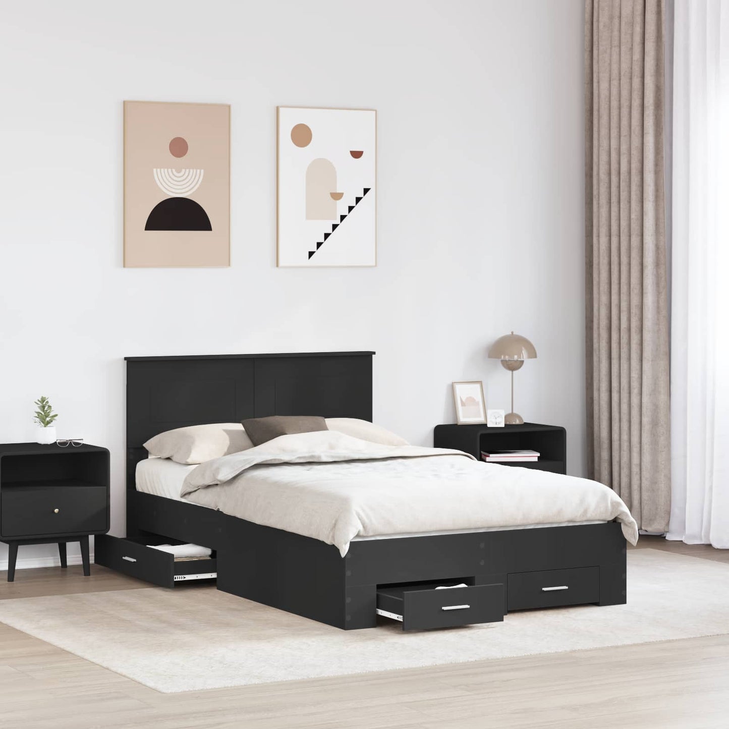 Sengestamme med hodegjerde Svart 135 x 190 cm Konstruert tre