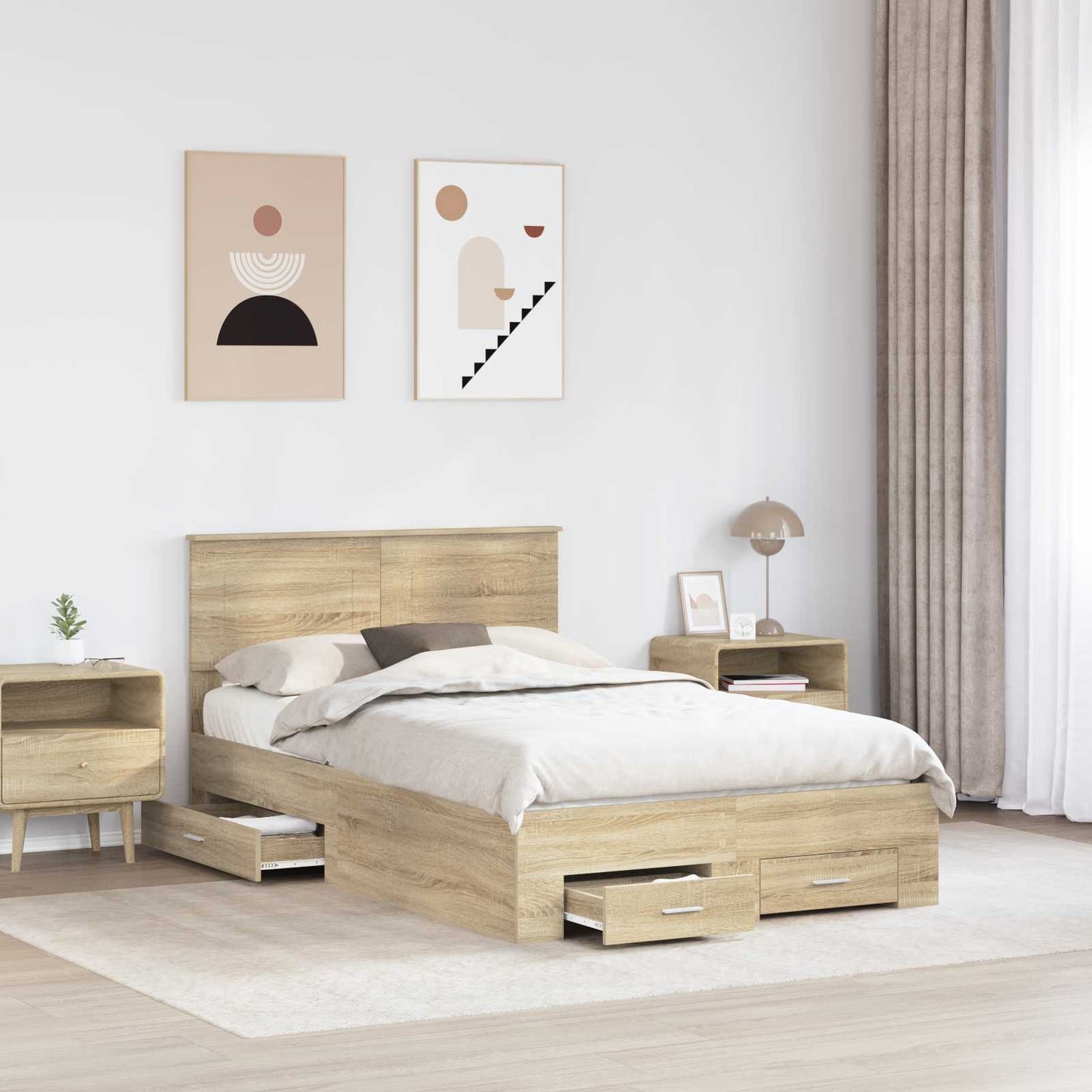 Sengestamme med skuff Sonoma eik 135 x 190 cm Konstruert tre
