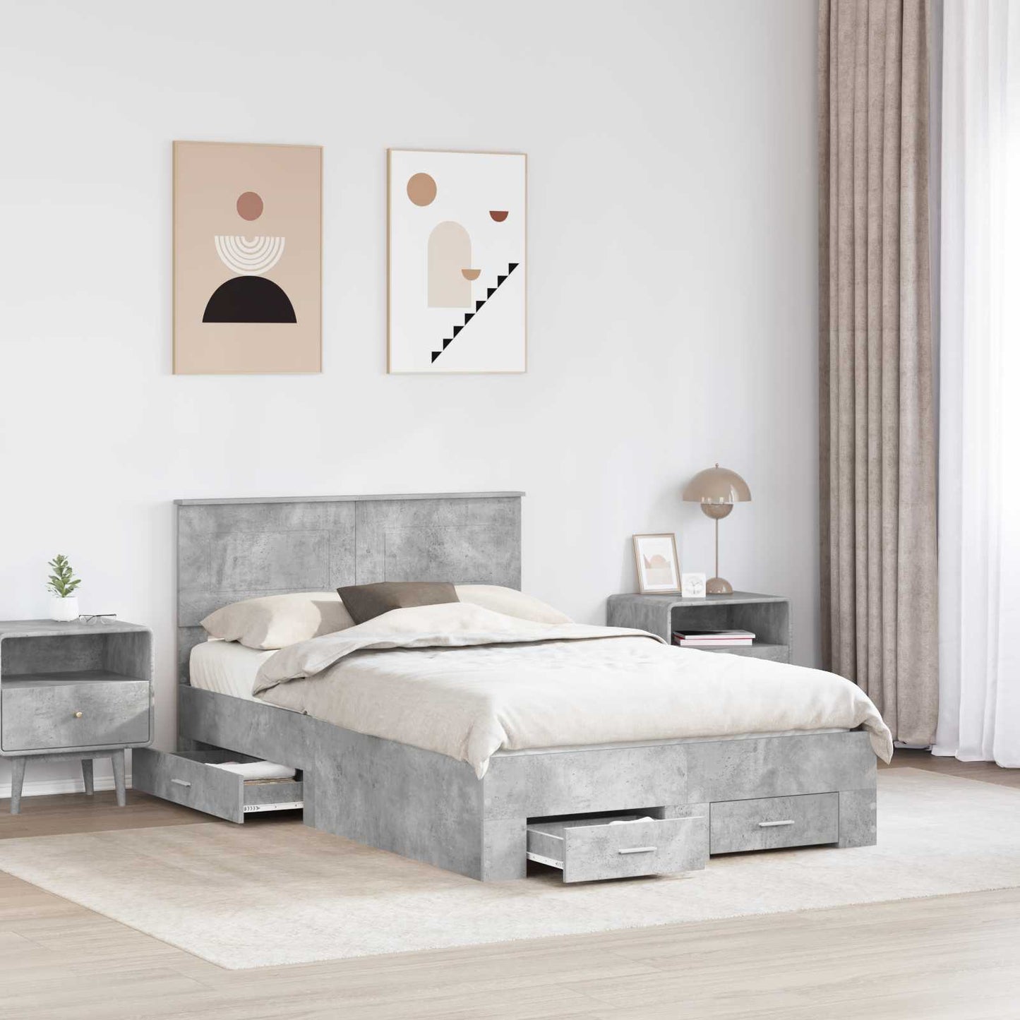 Sengestamme med skuff Betonggrå 120 x 190 cm Konstruert tre