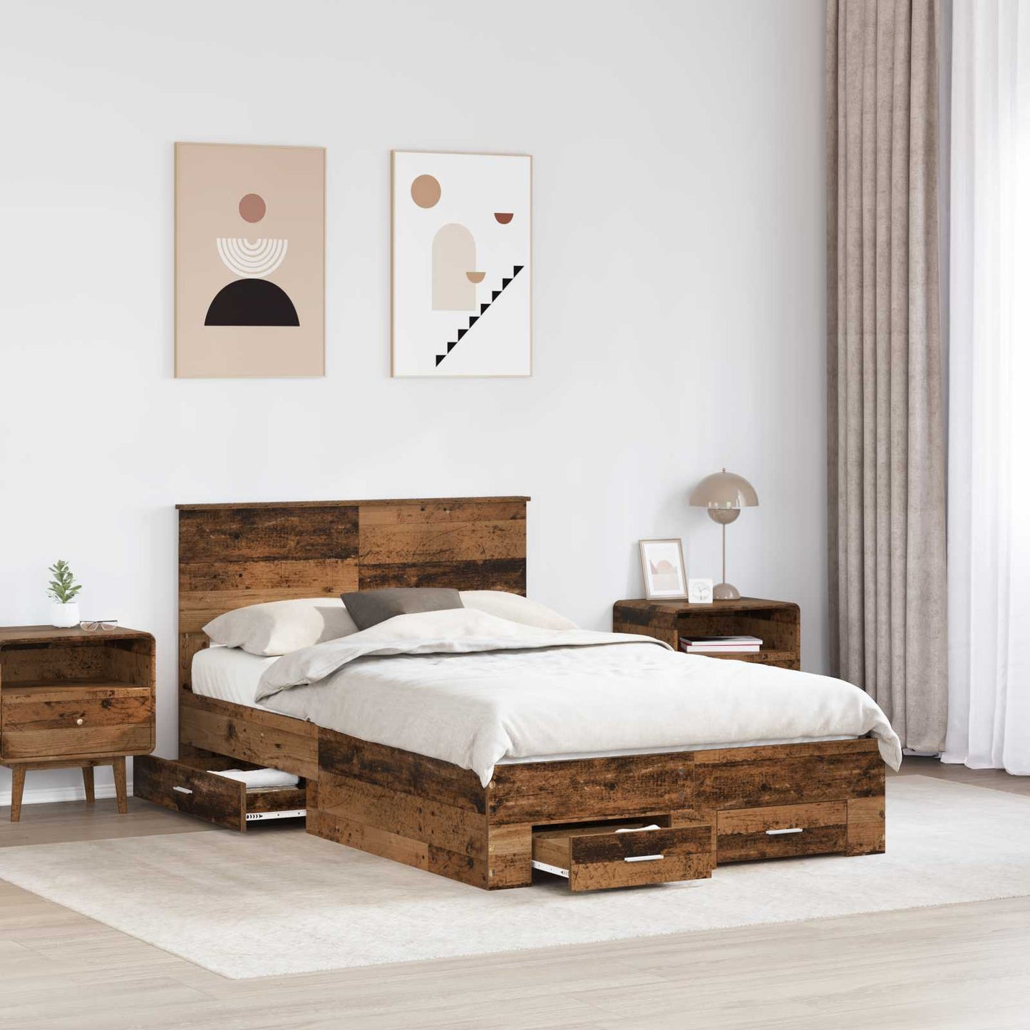 Sengestamme med skuff Gammelt tre 120 x 190 cm Konstruert tre