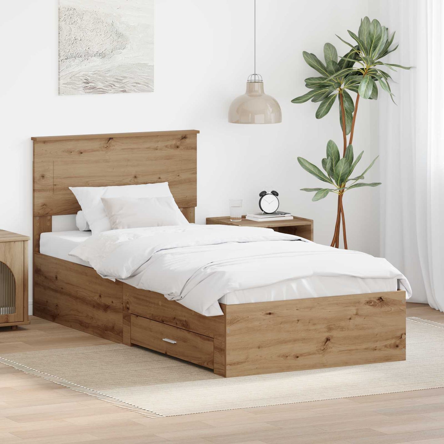 Sengestamme med skuff Artisan Eik 90 x 200 cm Konstruert tre