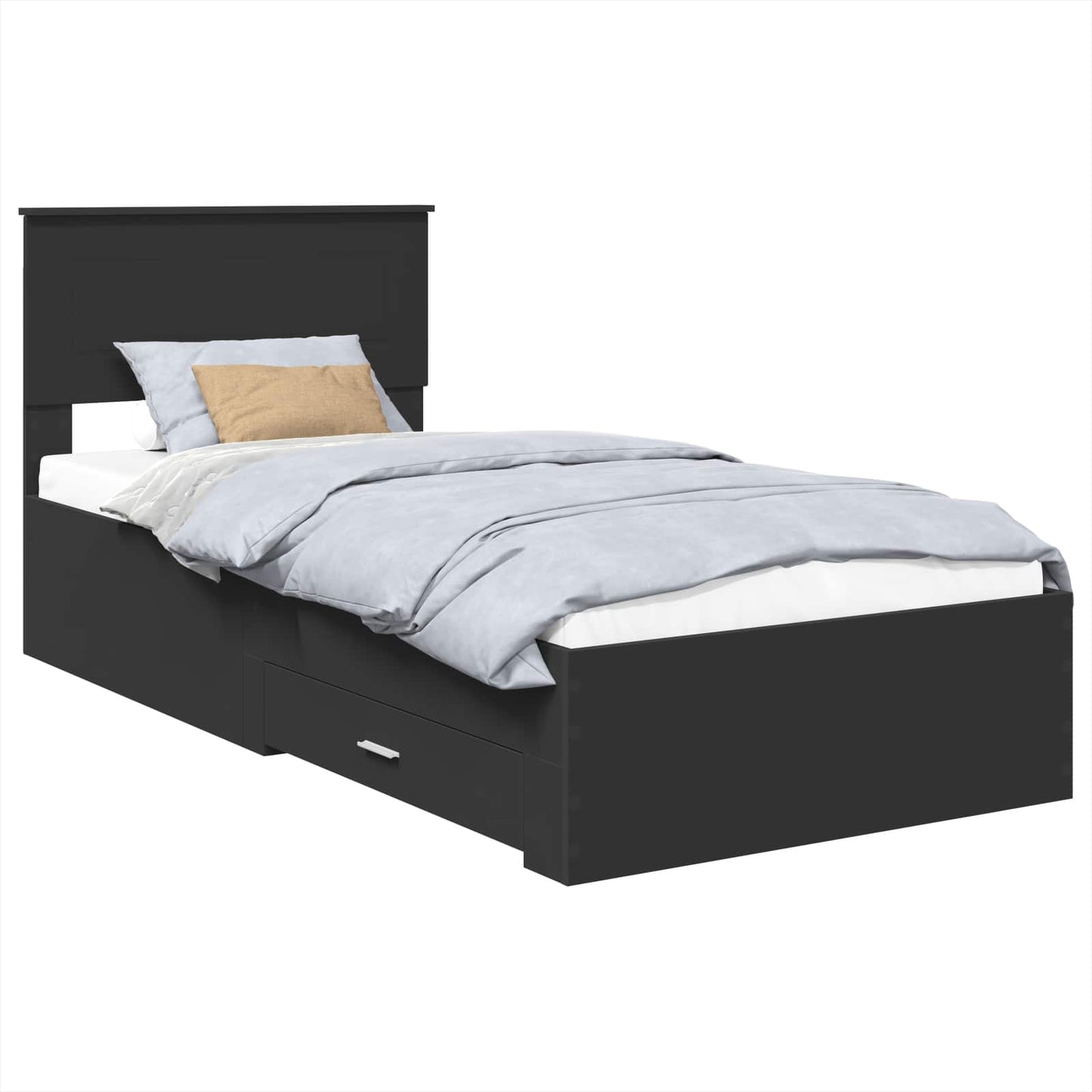 Sengestamme med skuff Svart og sølv 75 x 190 cm Konstruert tre