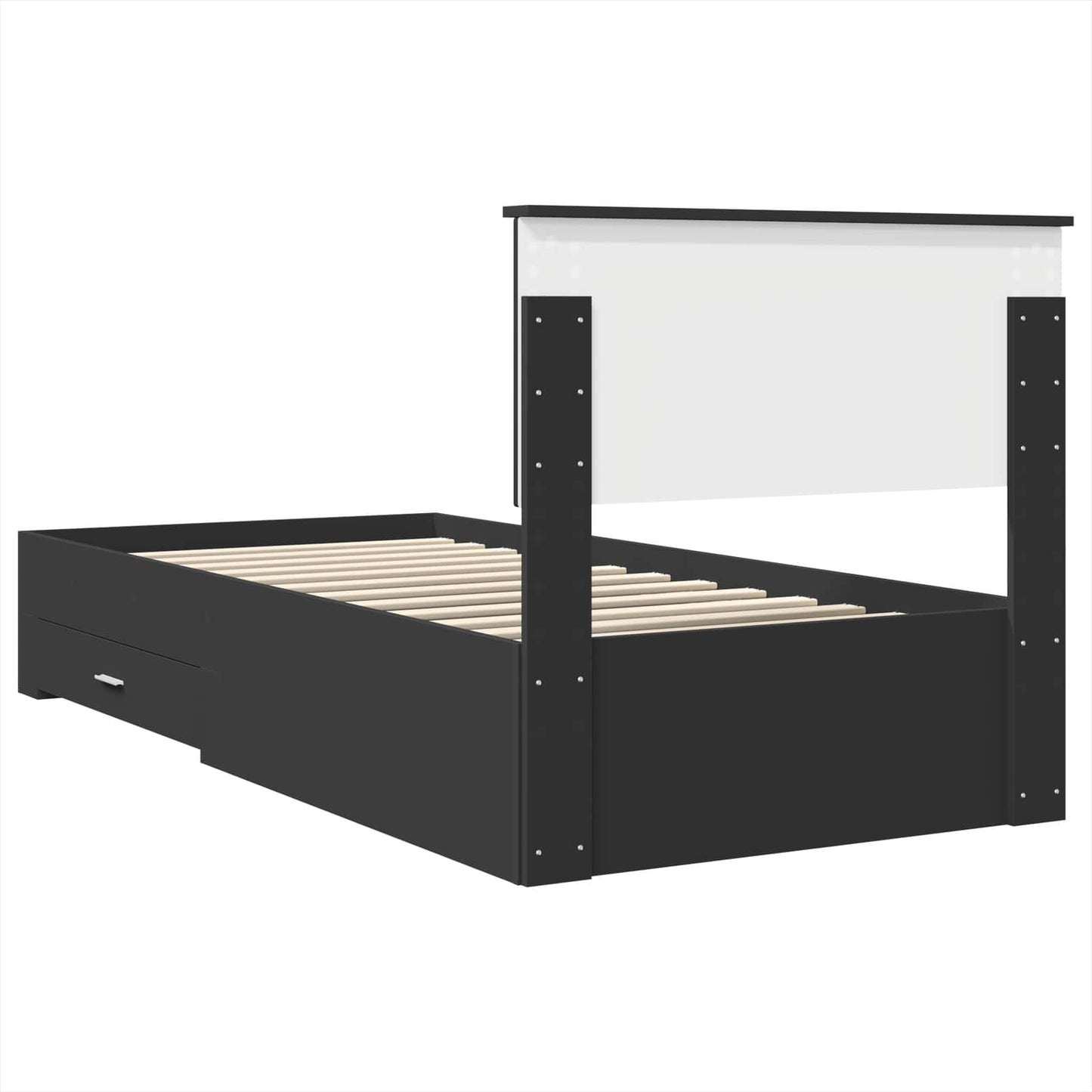 Sengestamme med skuff Svart og sølv 75 x 190 cm Konstruert tre