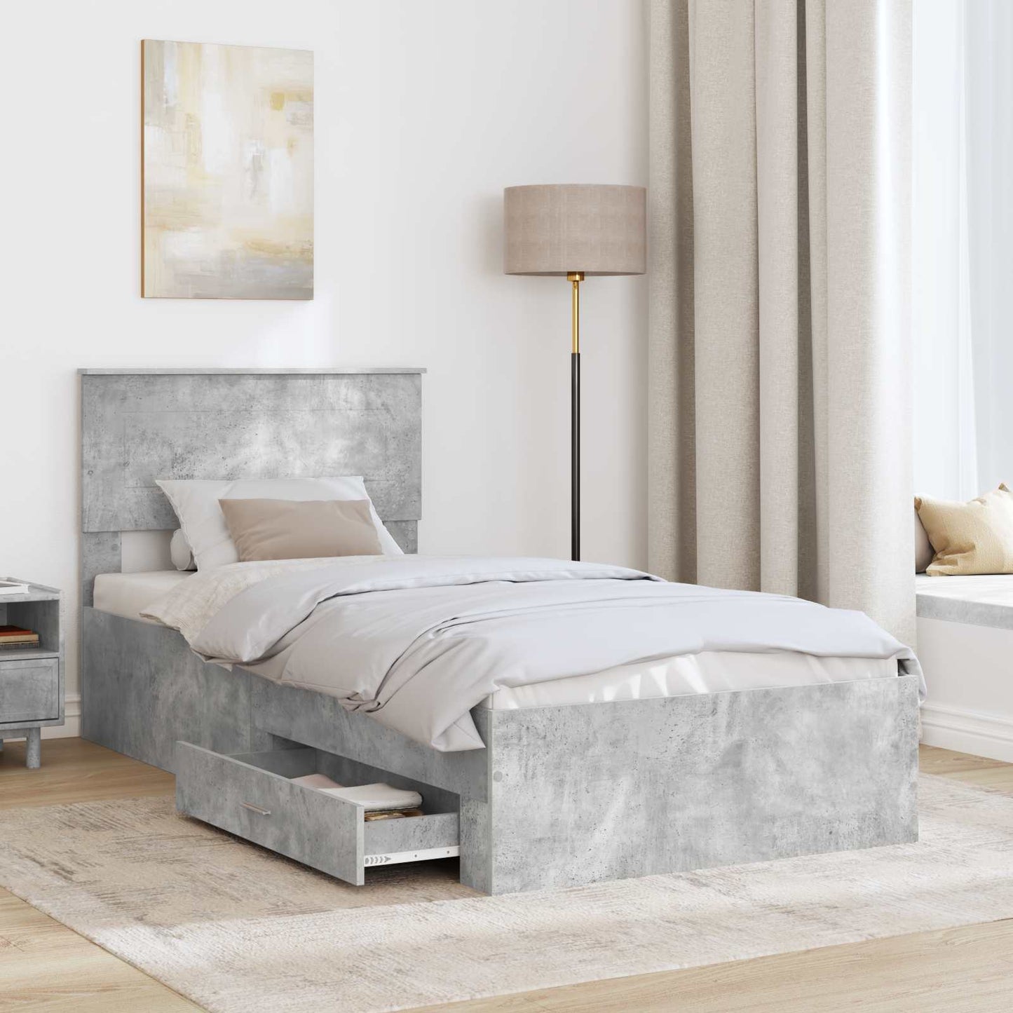 Sengestamme Betonggrå og Sølv 75 x 190 cm Konstruert tre