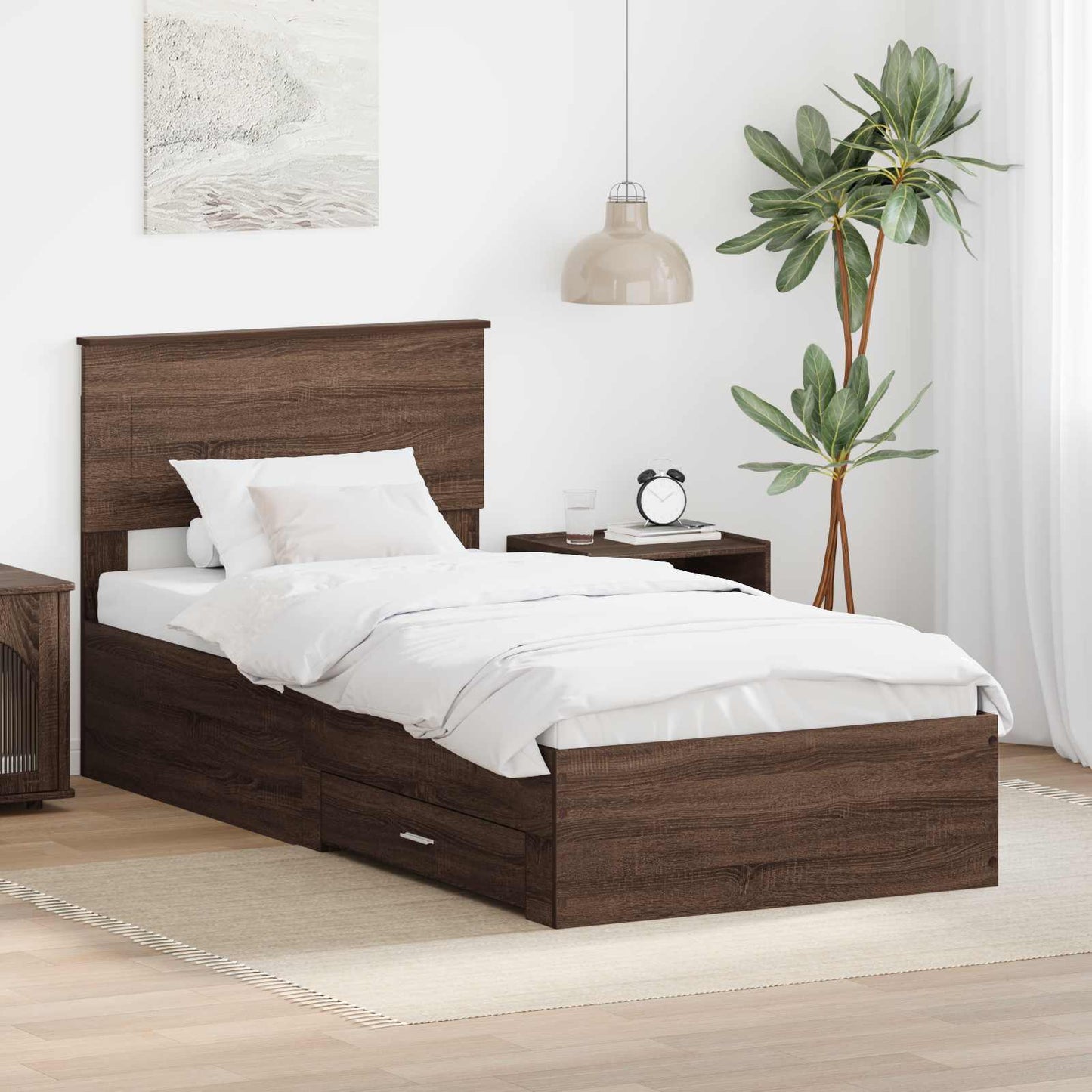 Sengestamme Brun Eik og Sølv 75 x 190 cm Konstruert tre