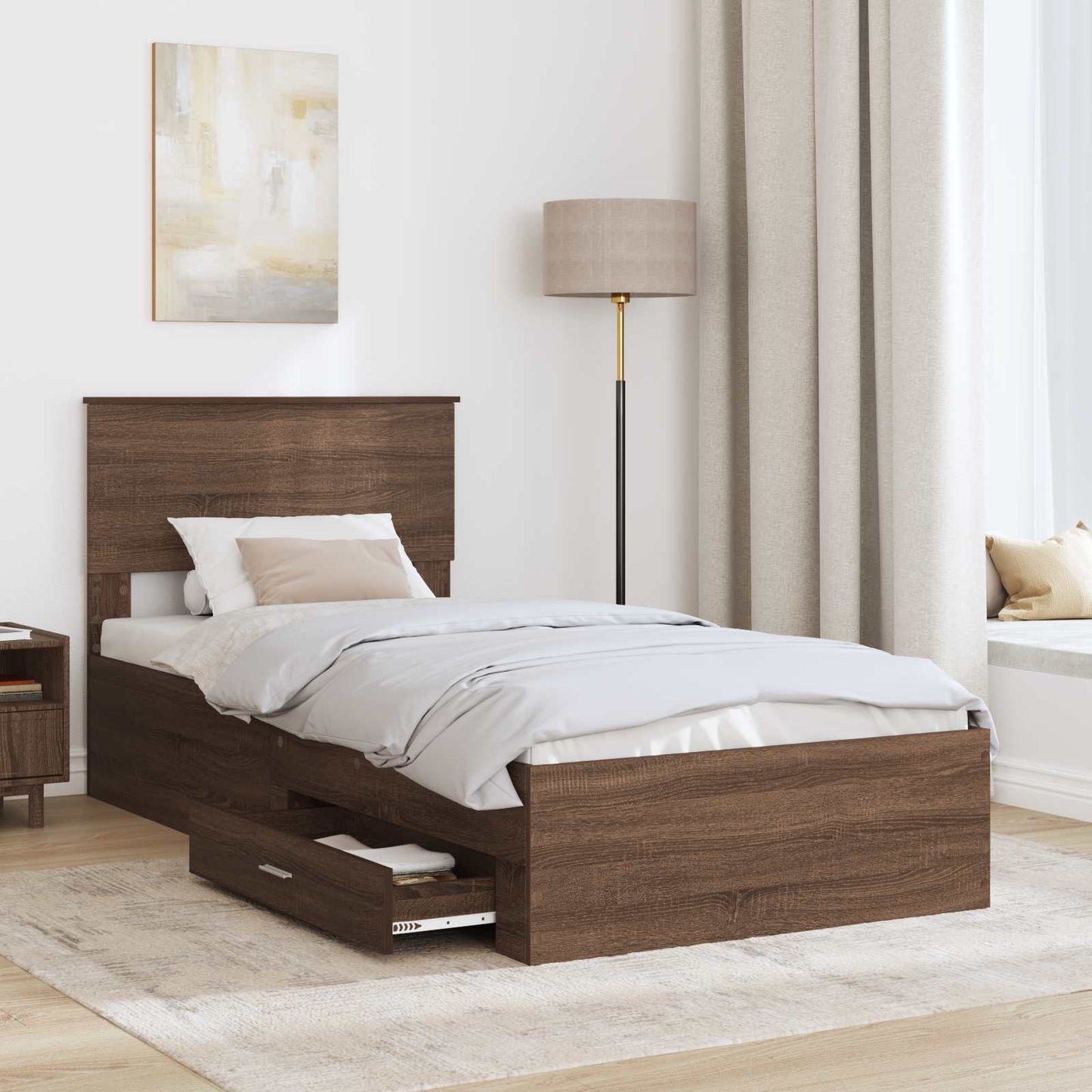 Sengestamme Brun Eik og Sølv 75 x 190 cm Konstruert tre