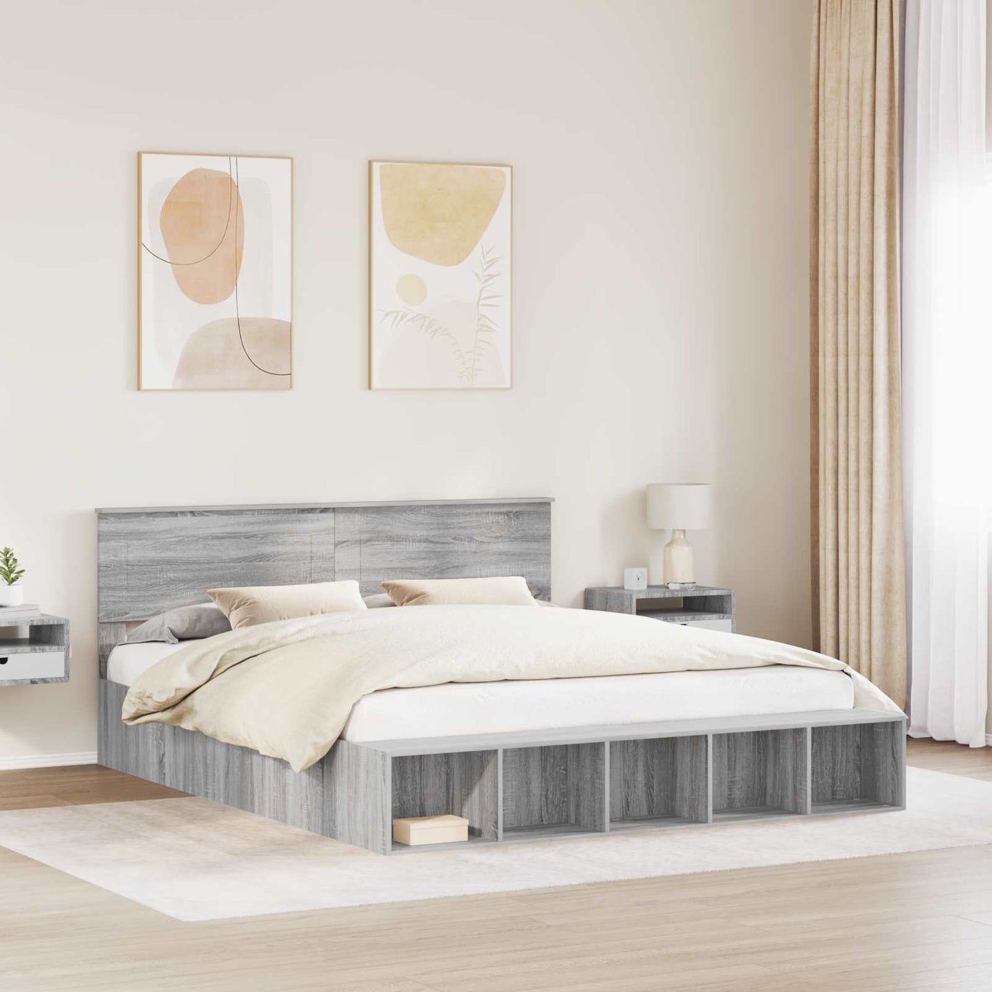 Sengestamme med hylle Grå Sonoma 200 x 200 cm Konstruert tre