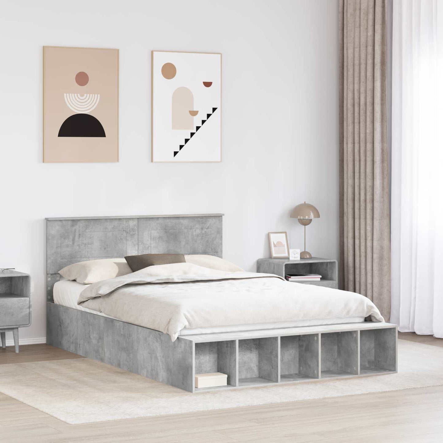 Sengestamme med hylle Betonggrå 160 x 200 cm Konstruert tre