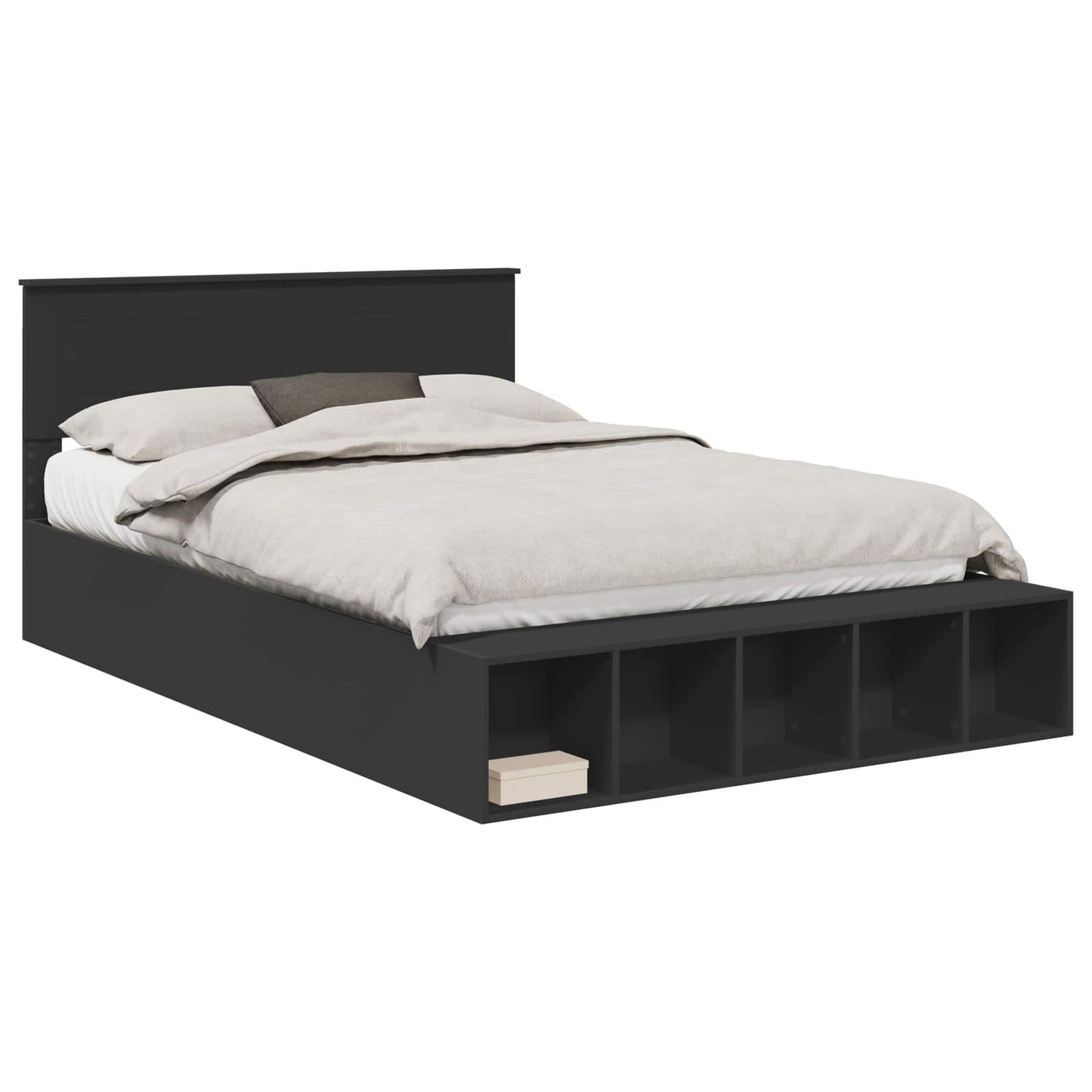 Sengestamme med hylle Svart 150 x 200 cm Konstruert tre