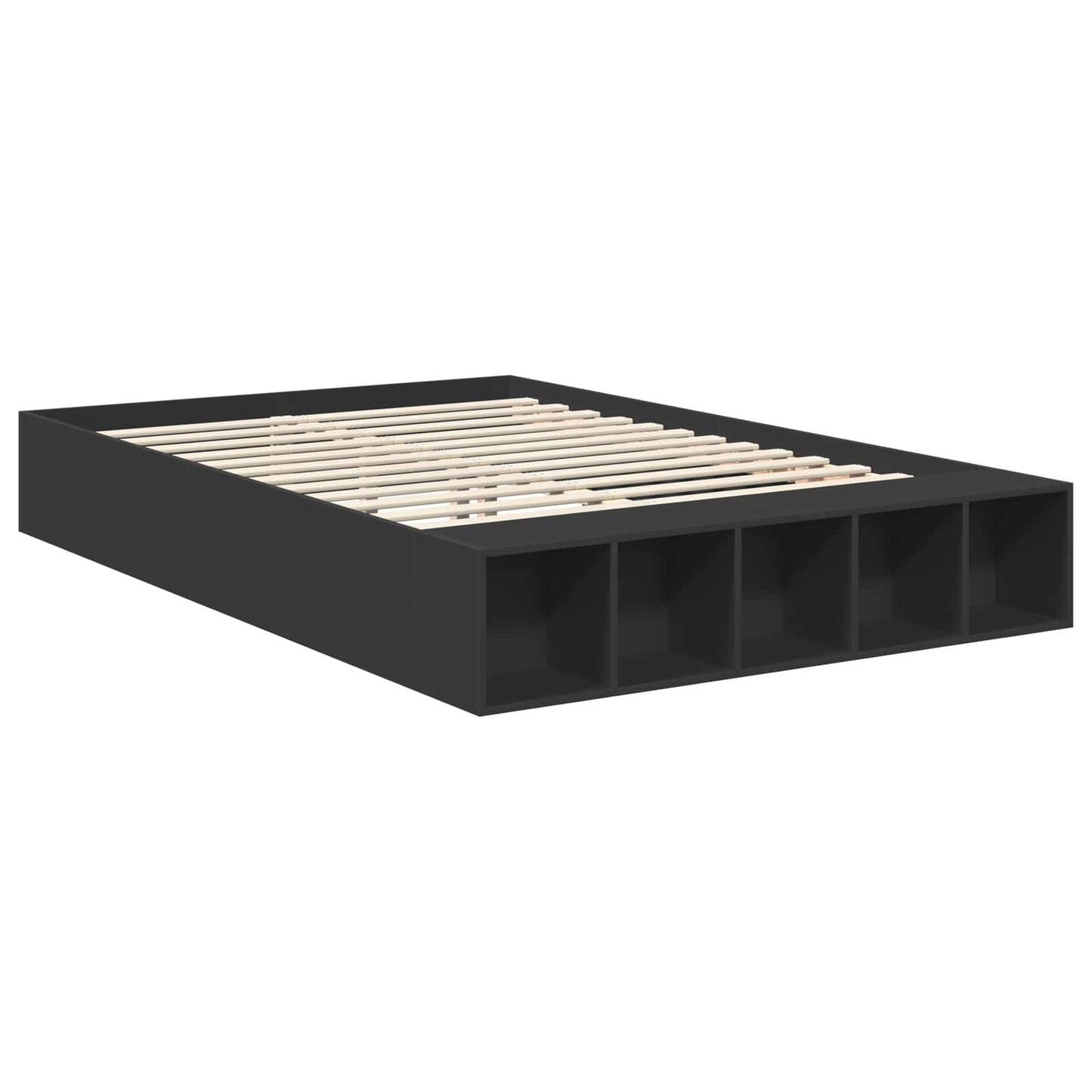 Sengestamme med hylle Svart 150 x 200 cm Konstruert tre