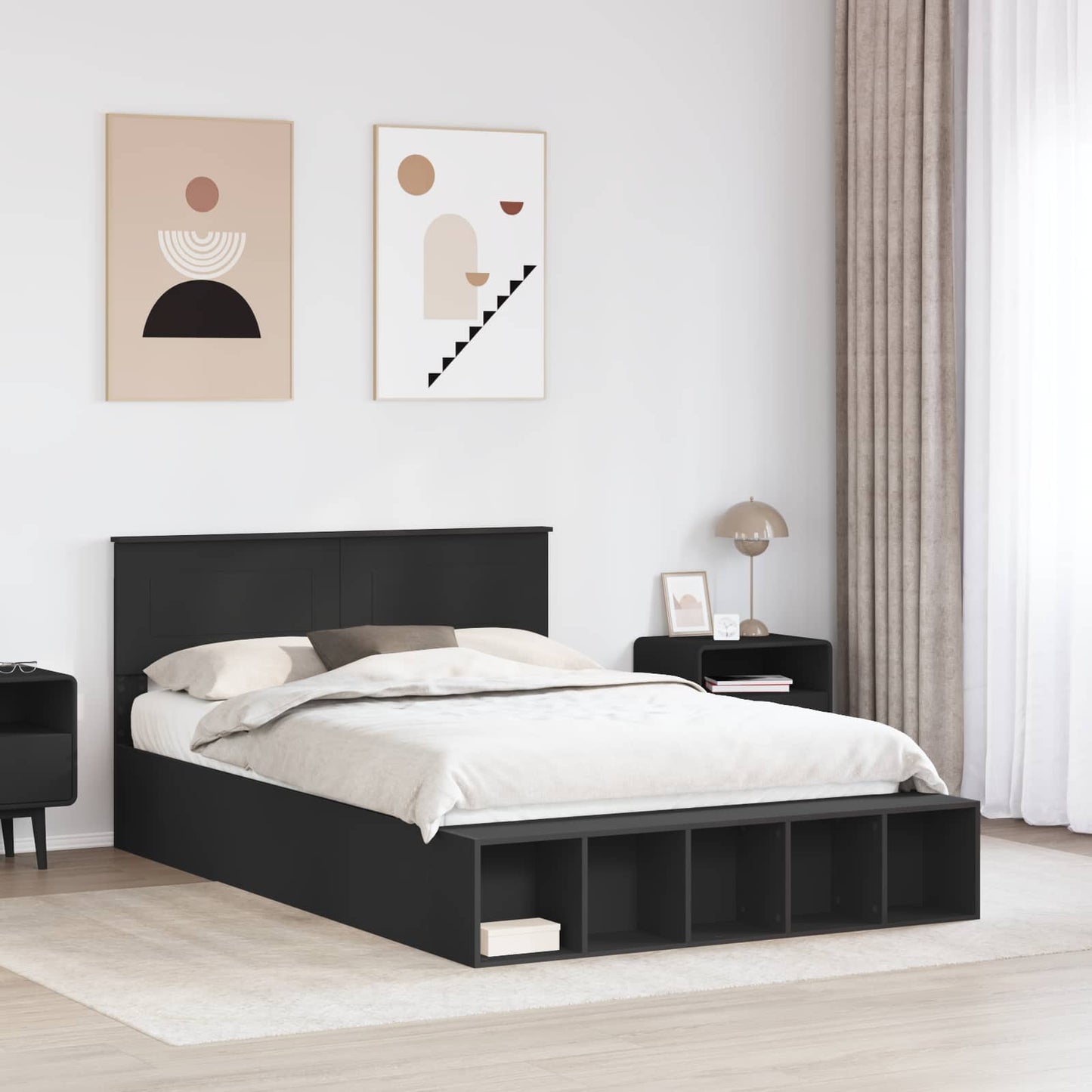Sengestamme med hylle Svart 140 x 200 cm Konstruert tre