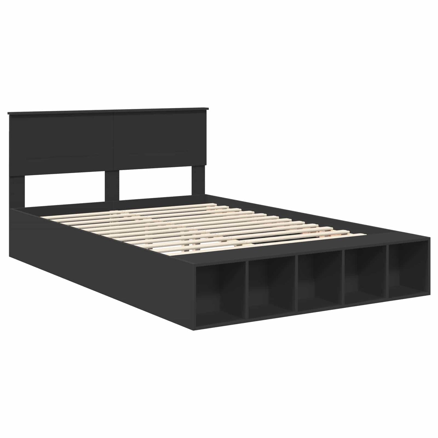 Sengestamme med hylle Svart 140 x 200 cm Konstruert tre
