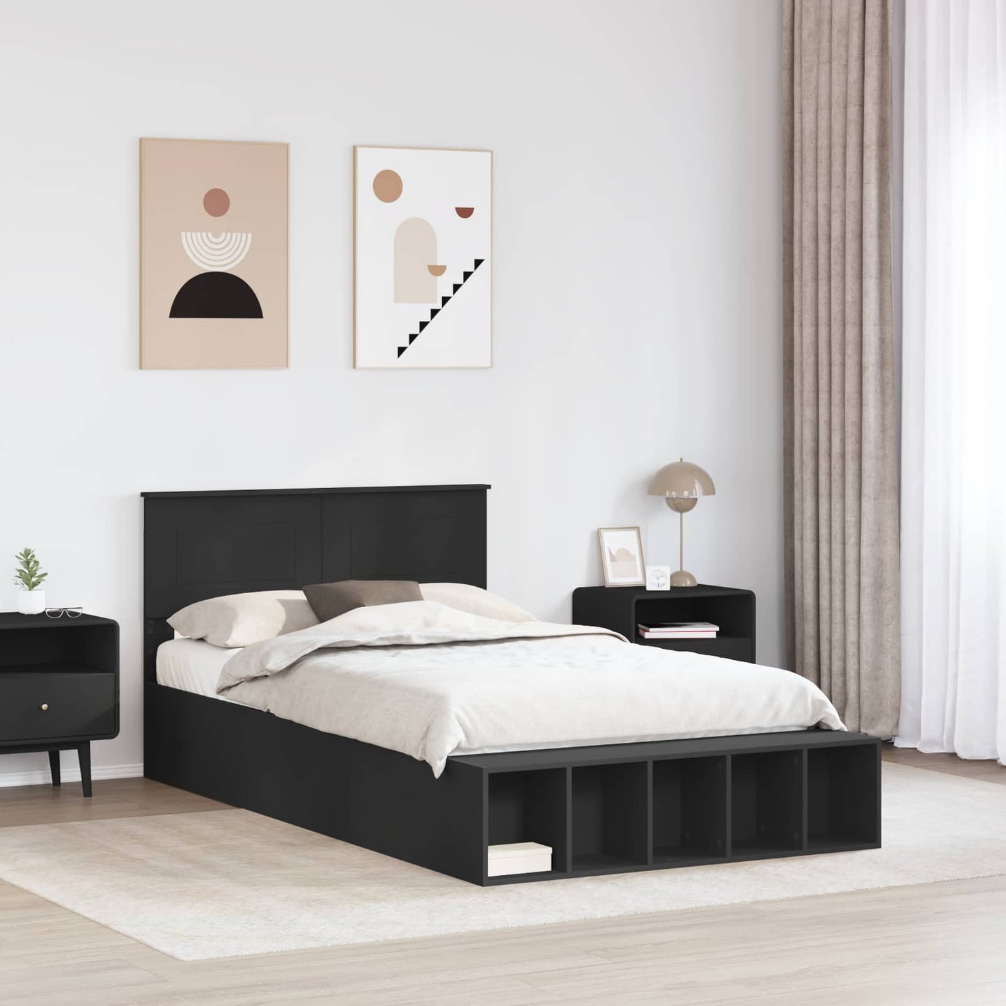 Sengestamme med hylle Svart 135 x 190 cm Konstruert tre