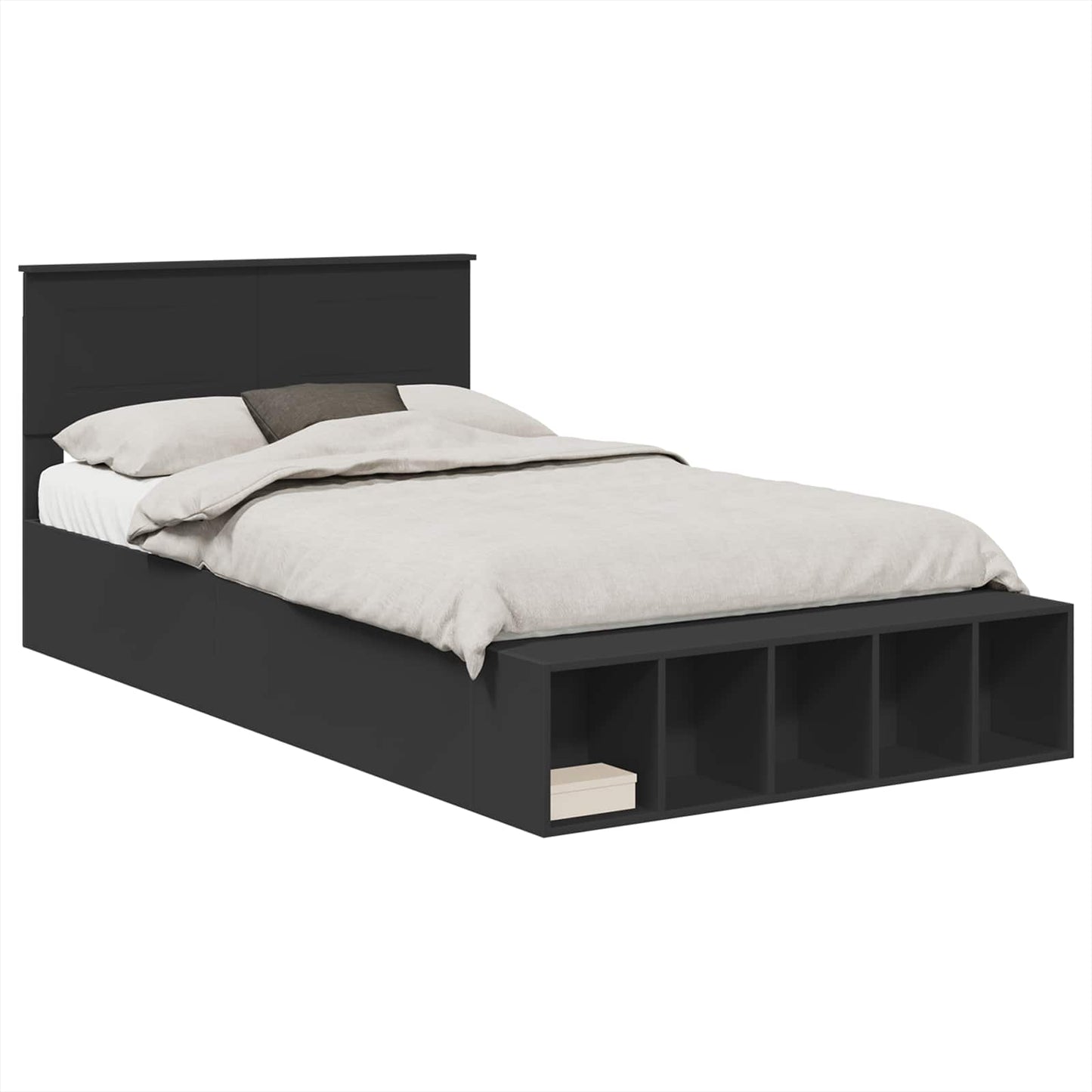 Sengestamme med hylle Svart 135 x 190 cm Konstruert tre