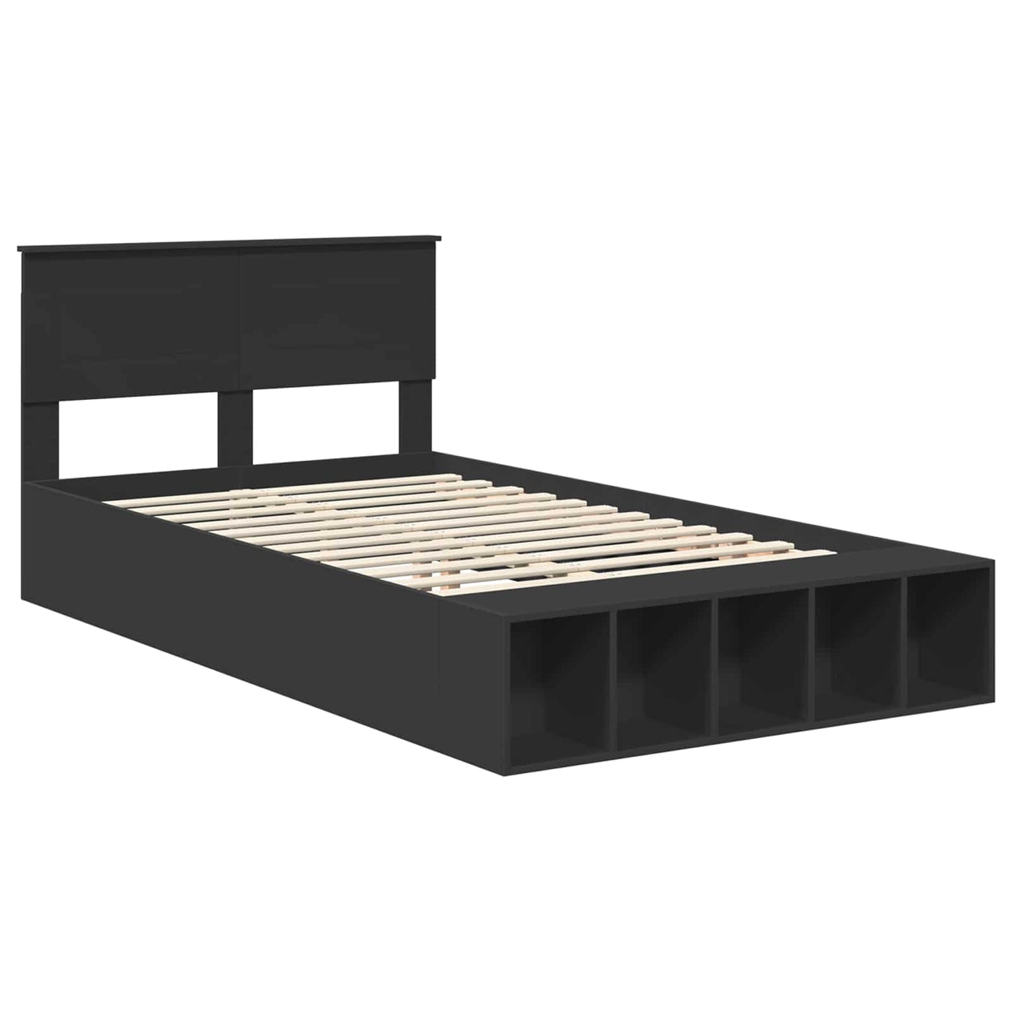 Sengestamme med hylle Svart 135 x 190 cm Konstruert tre