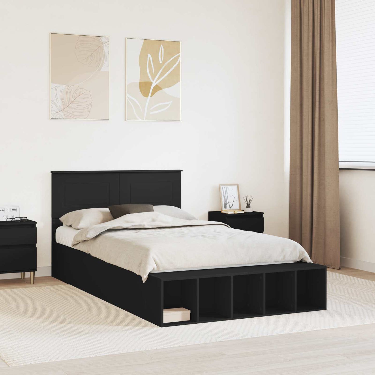 Sengestamme med hylle Svart 120 x 190 cm Konstruert tre