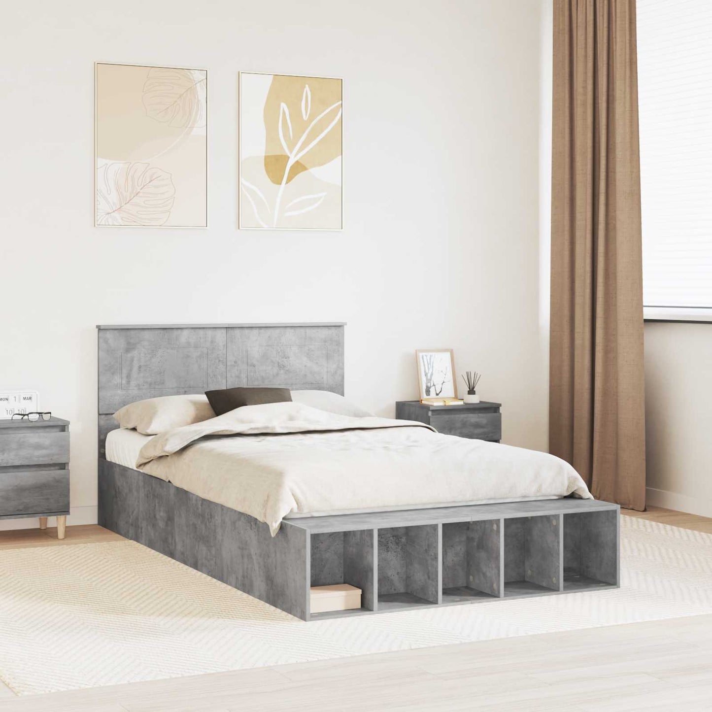 Sengestamme med hylle Betonggrå 120 x 190 cm Konstruert tre