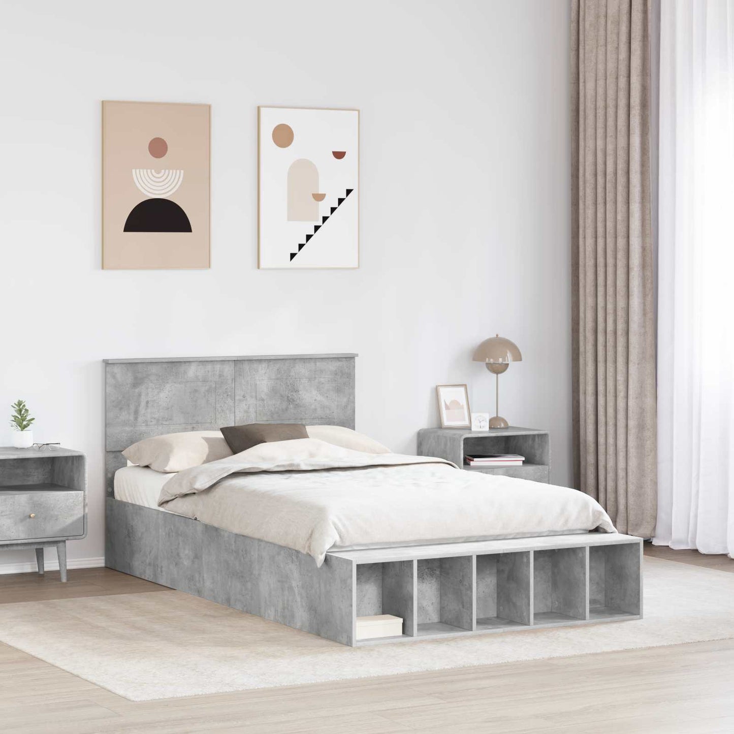 Sengestamme med hylle Betonggrå 120 x 190 cm Konstruert tre