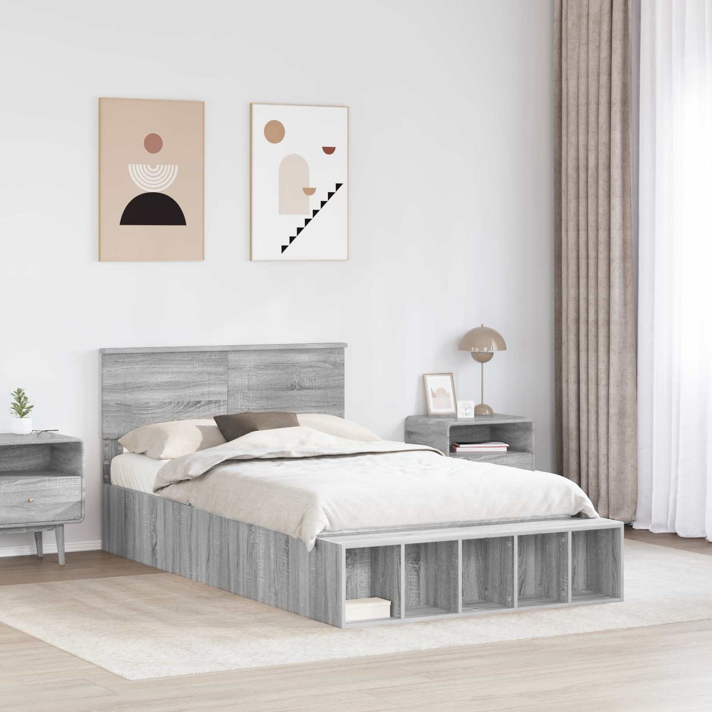 Sengestamme med hylle Grå Sonoma 120 x 190 cm Konstruert tre