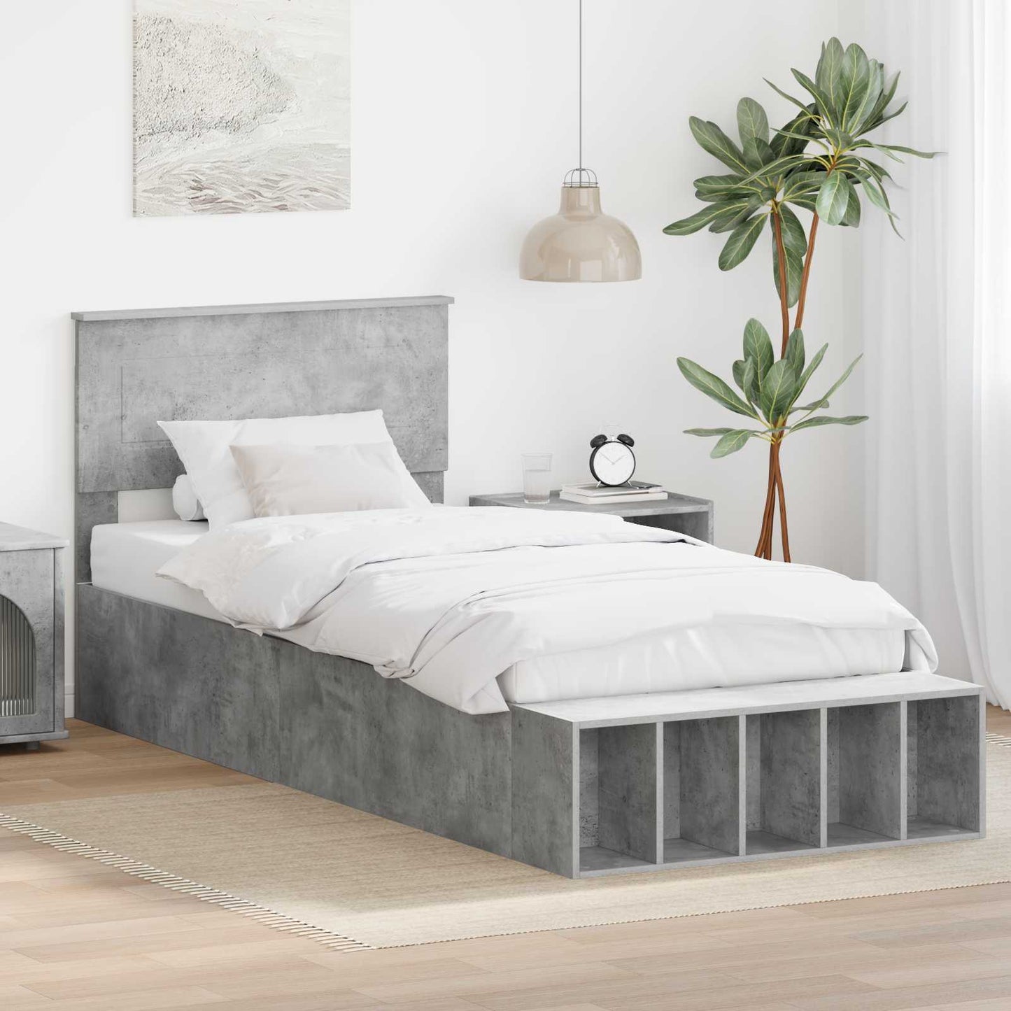 Sengestamme med hylle Betonggrå 90 x 200 cm Konstruert tre