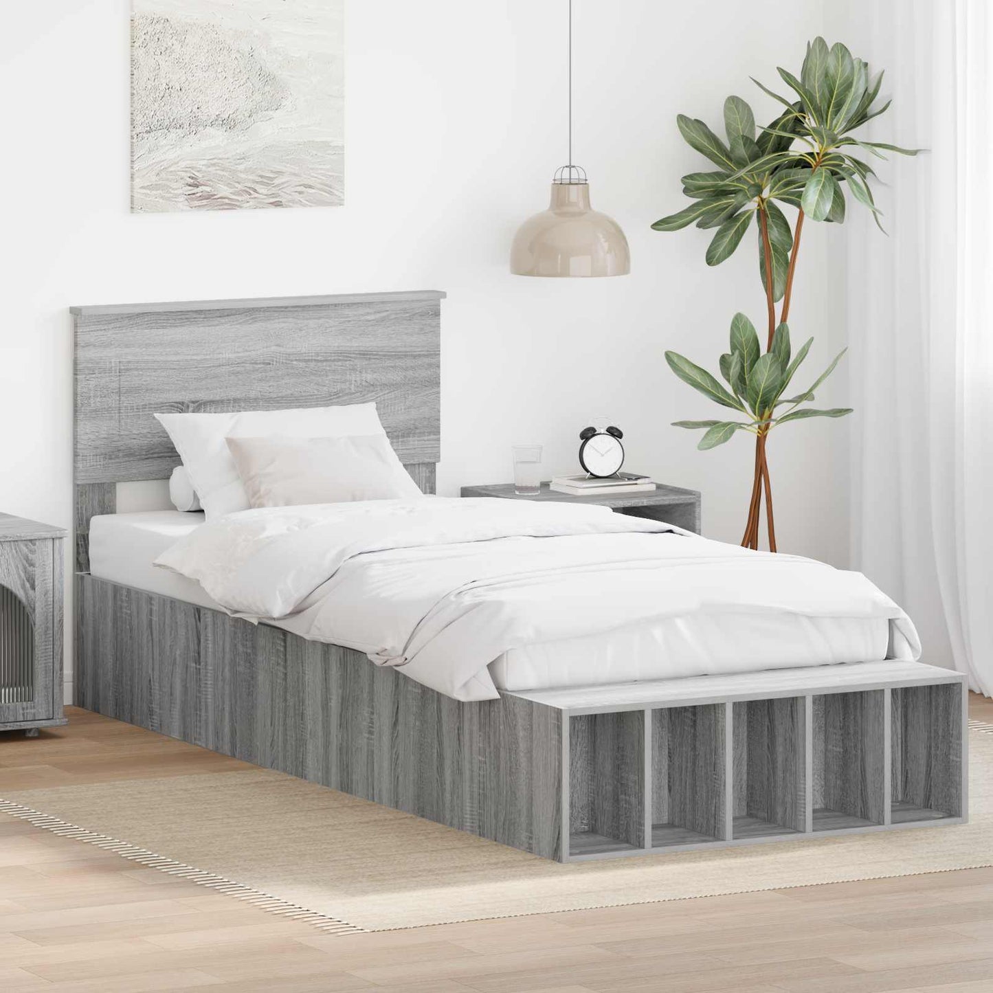 Sengestamme med hylle Grå Sonoma 100 x 200 cm Konstruert tre