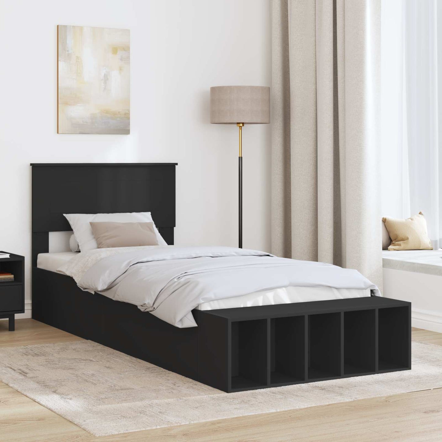 Sengestamme med hylle Svart 90 x 190 cm Konstruert tre