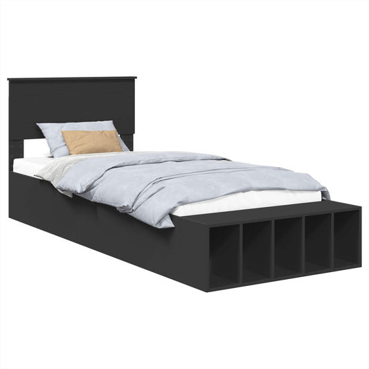 Sengestamme med hylle Svart 90 x 190 cm Konstruert tre