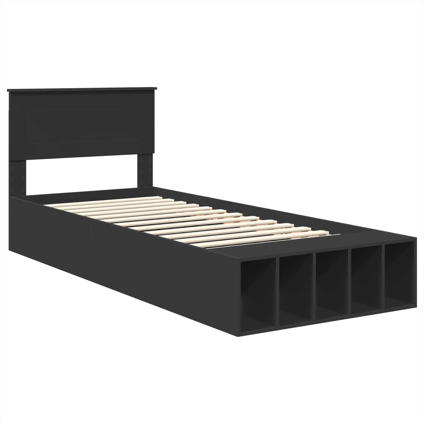 Sengestamme med hylle Svart 90 x 190 cm Konstruert tre