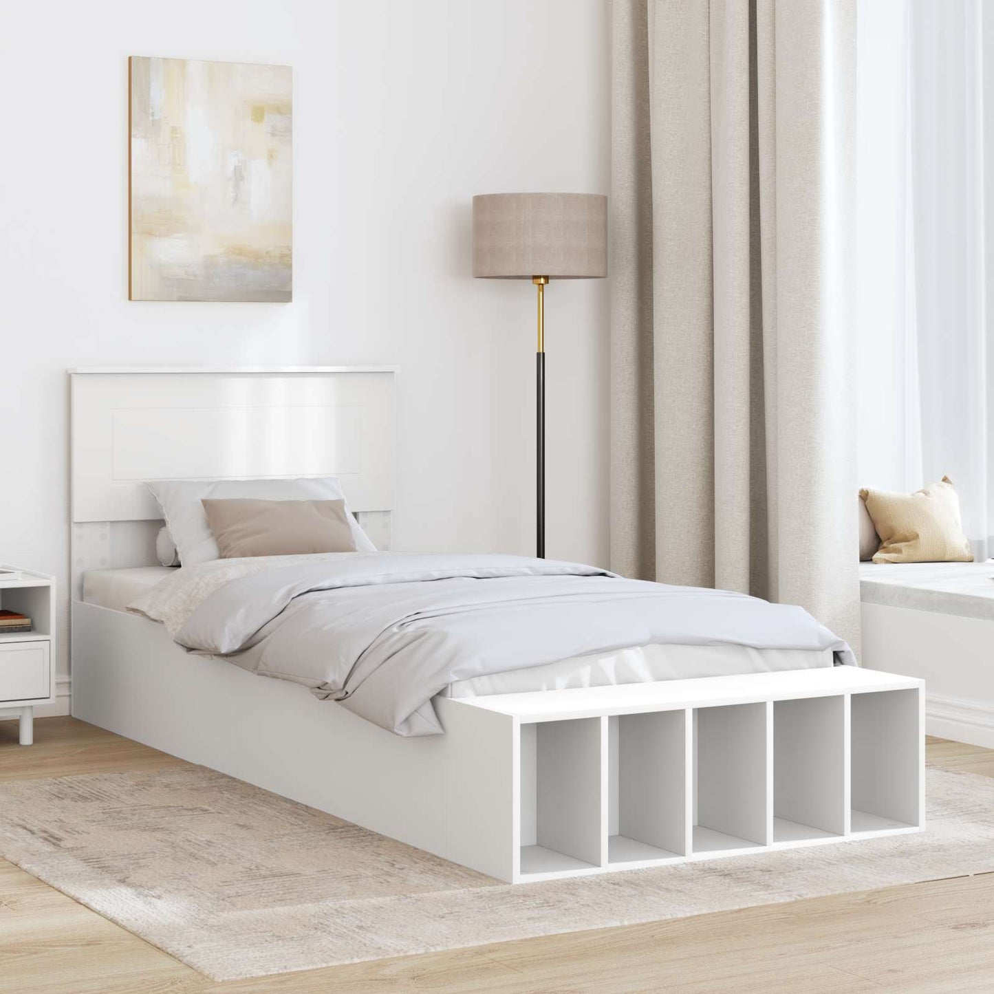 Sengestamme med hylle Hvit 75 x 190 cm Konstruert tre