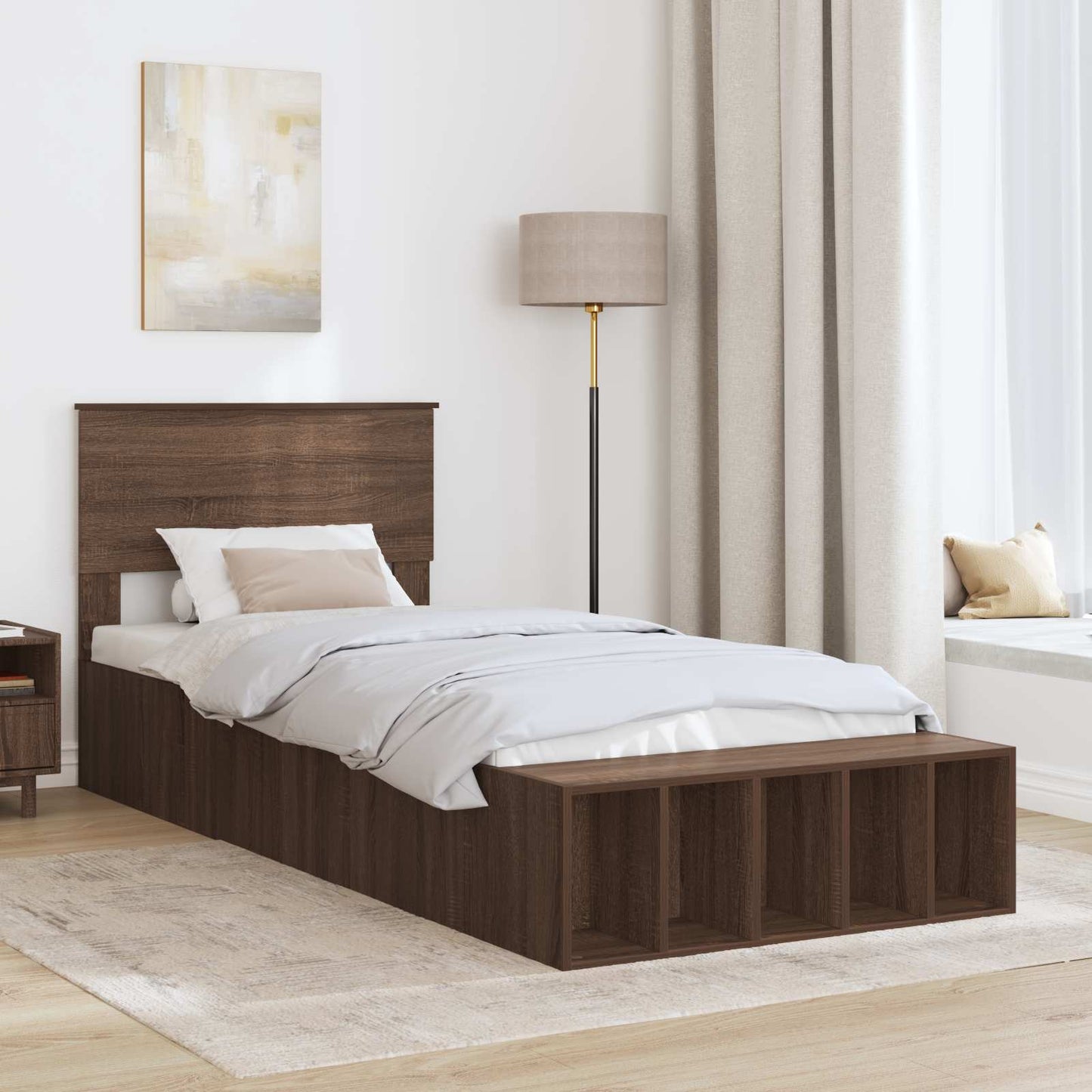 Sengestamme med hylle Brun Eik 75 x 190 cm Konstruert tre