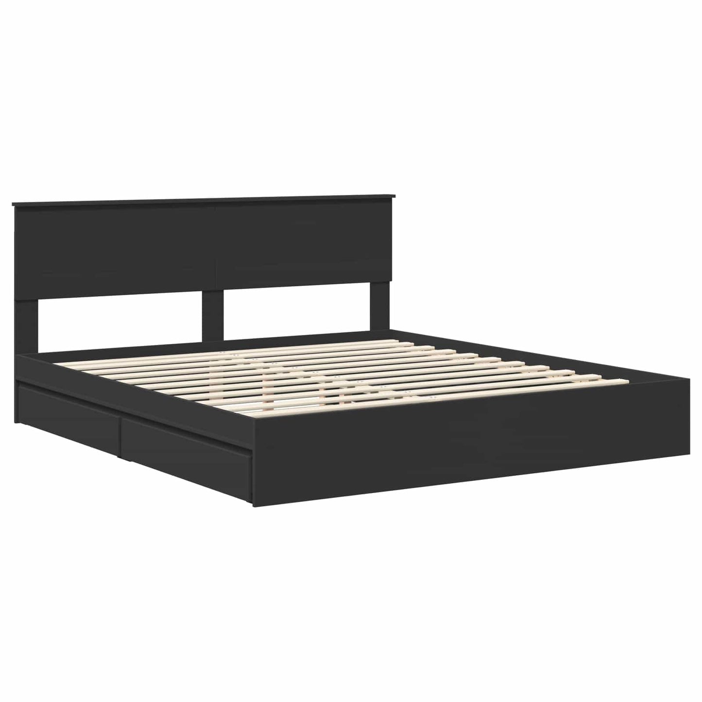 Seng med Oppbevaring Svart 200 x 200 cm Konstruert tre